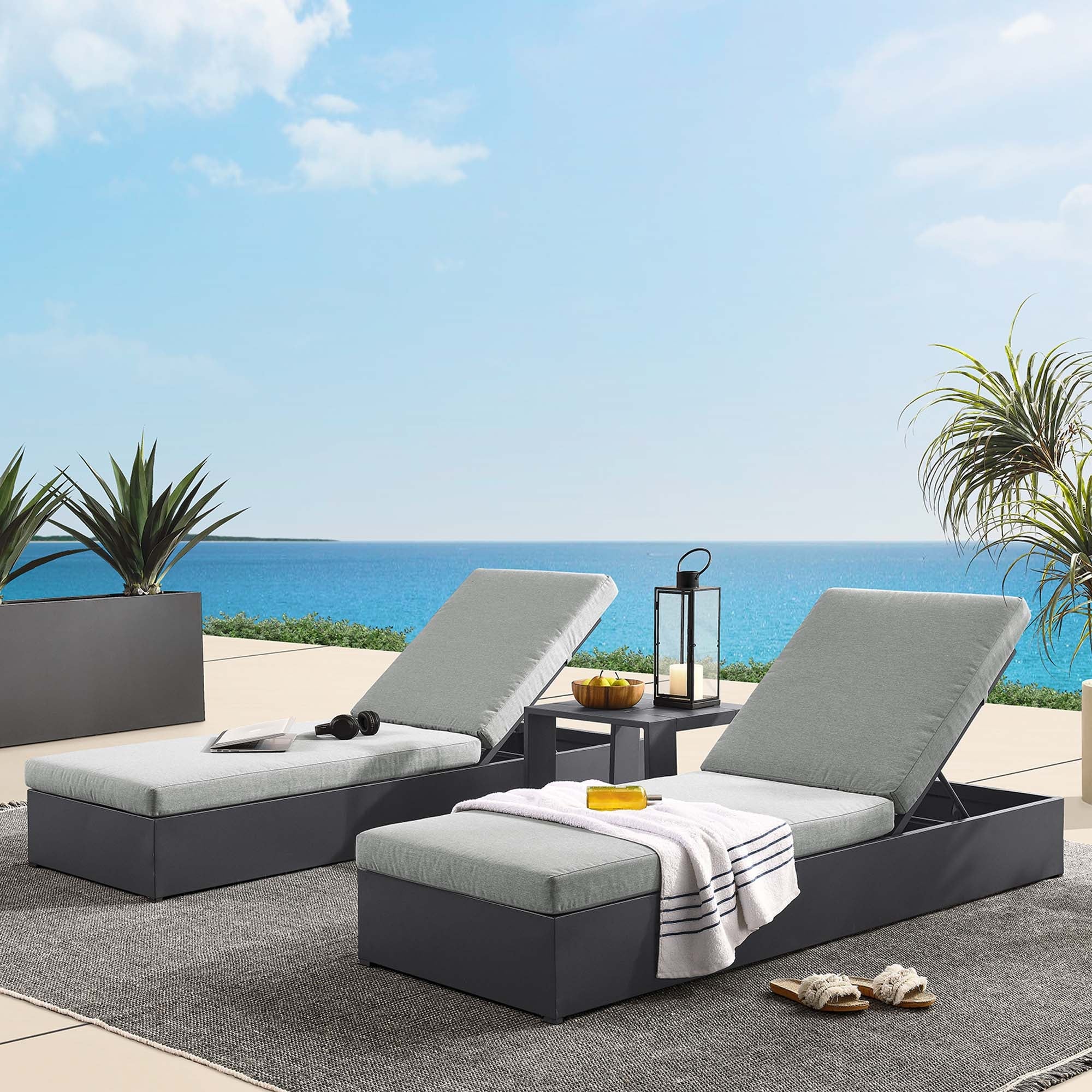 Tahoe 3-Piece Outdoor Patio Powder-Coated Aluminum Chaise Lounge Set by Modway