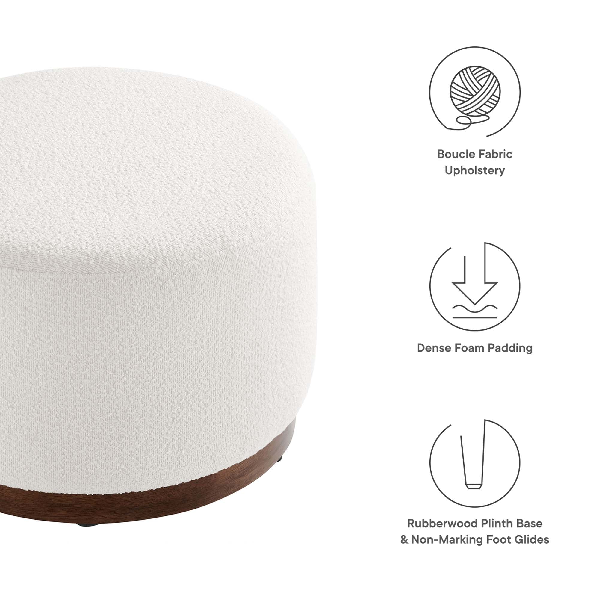 Tilden Large 23" Round Boucle Upholstered Ottoman by Modway