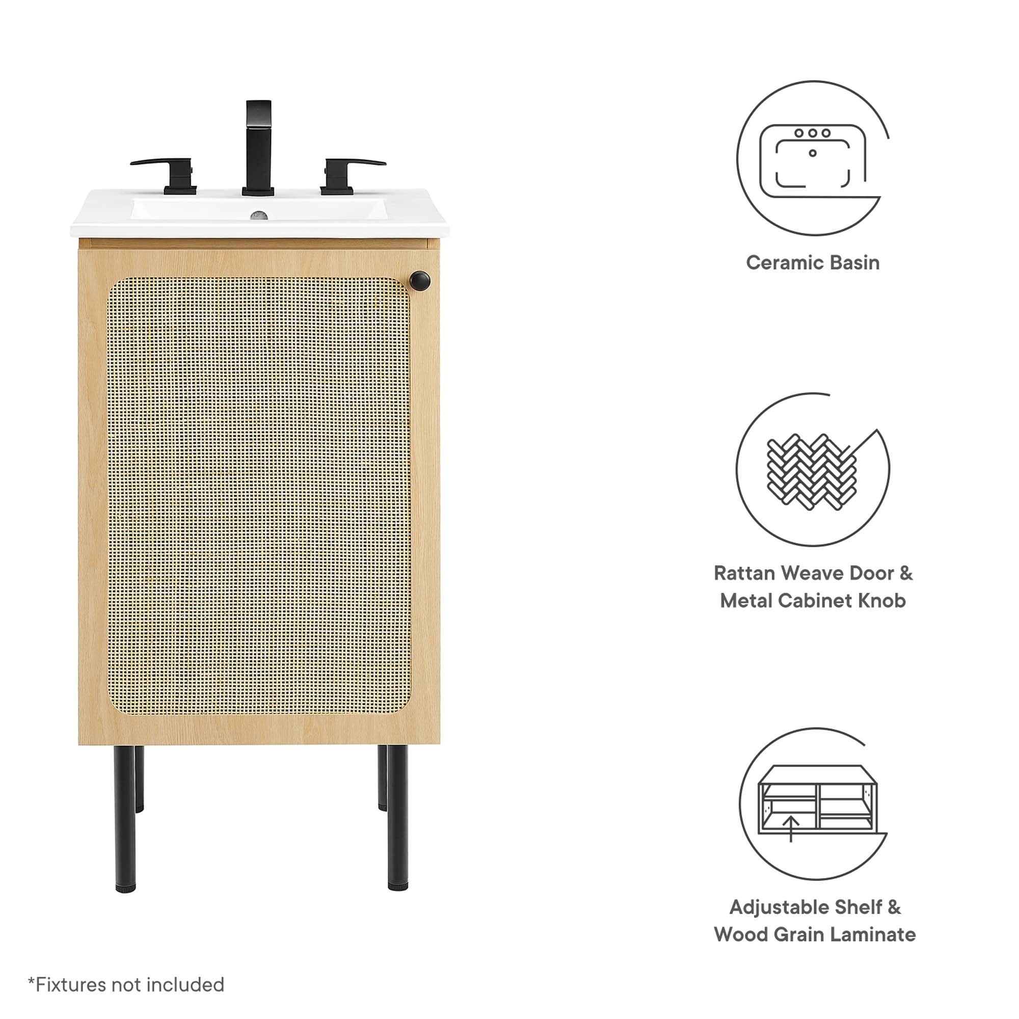 Chaucer Bathroom Vanity with White Basin Included by Modway