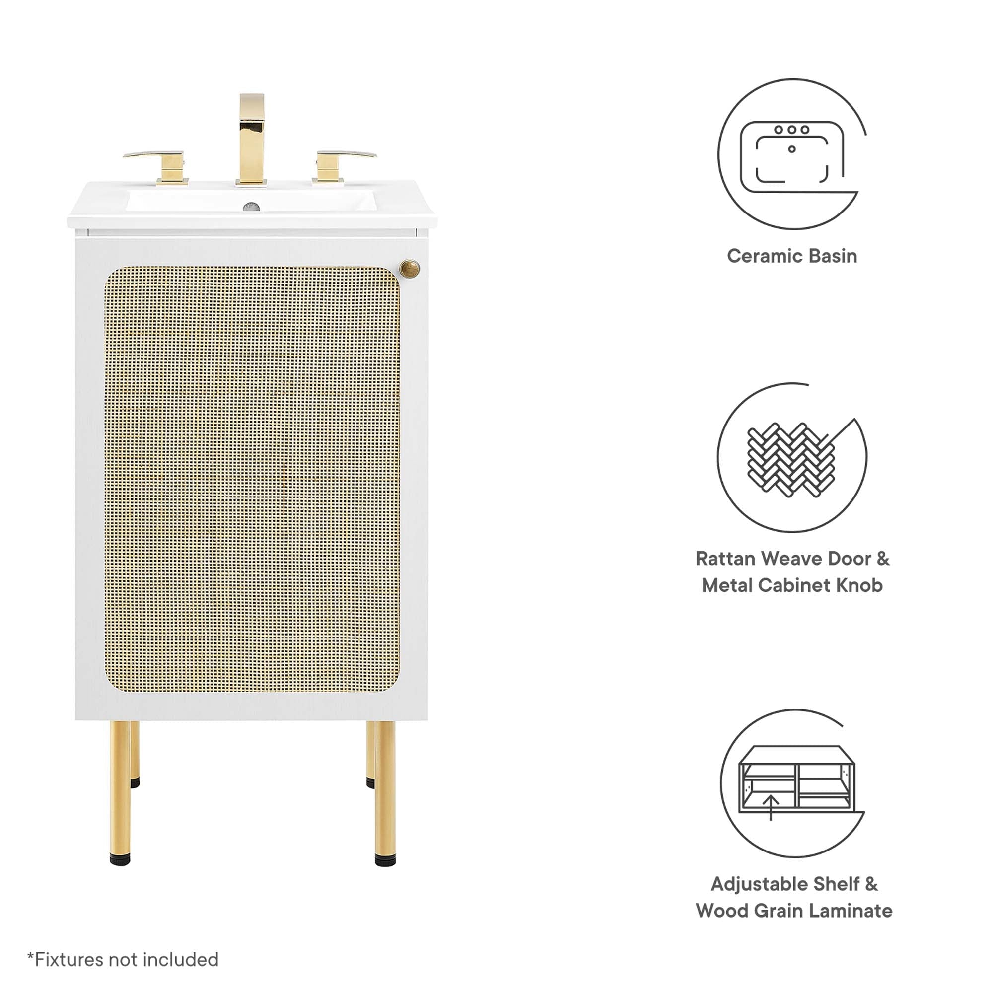Chaucer Bathroom Vanity with White Basin Included by Modway
