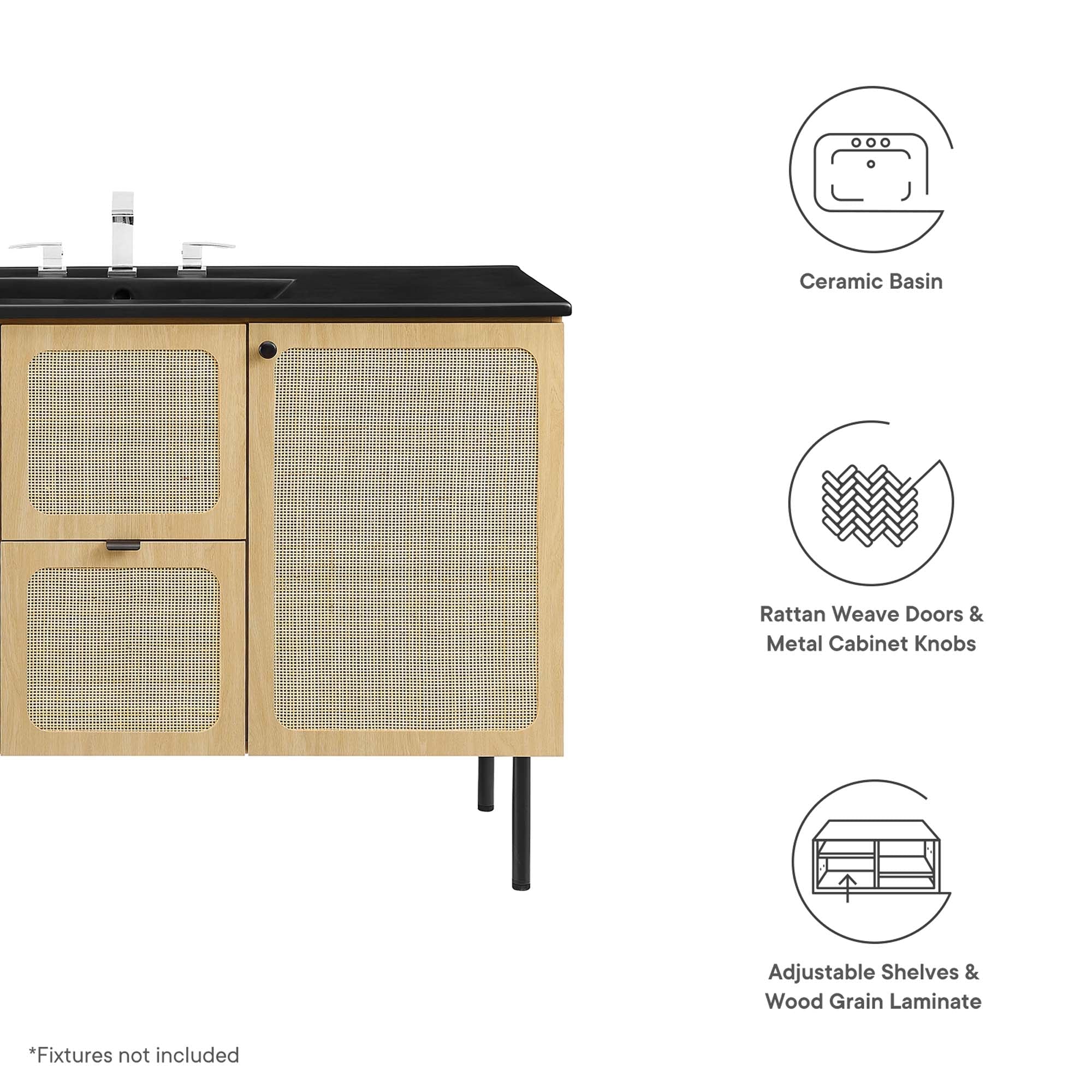 Chaucer Bathroom Vanity with Black Basin Included by Modway