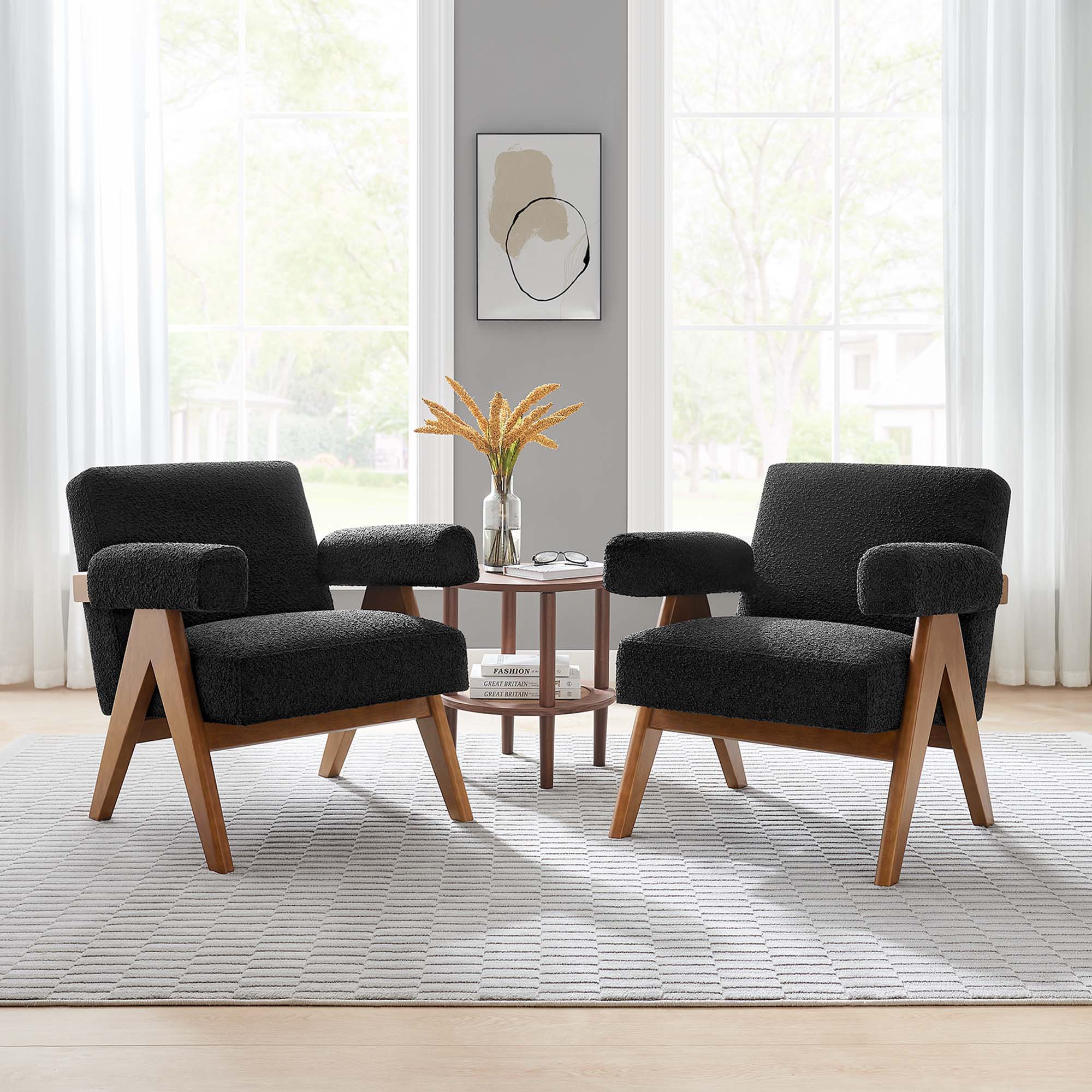 Lyra Boucle Fabric Armchair - Set of 2 by Modway