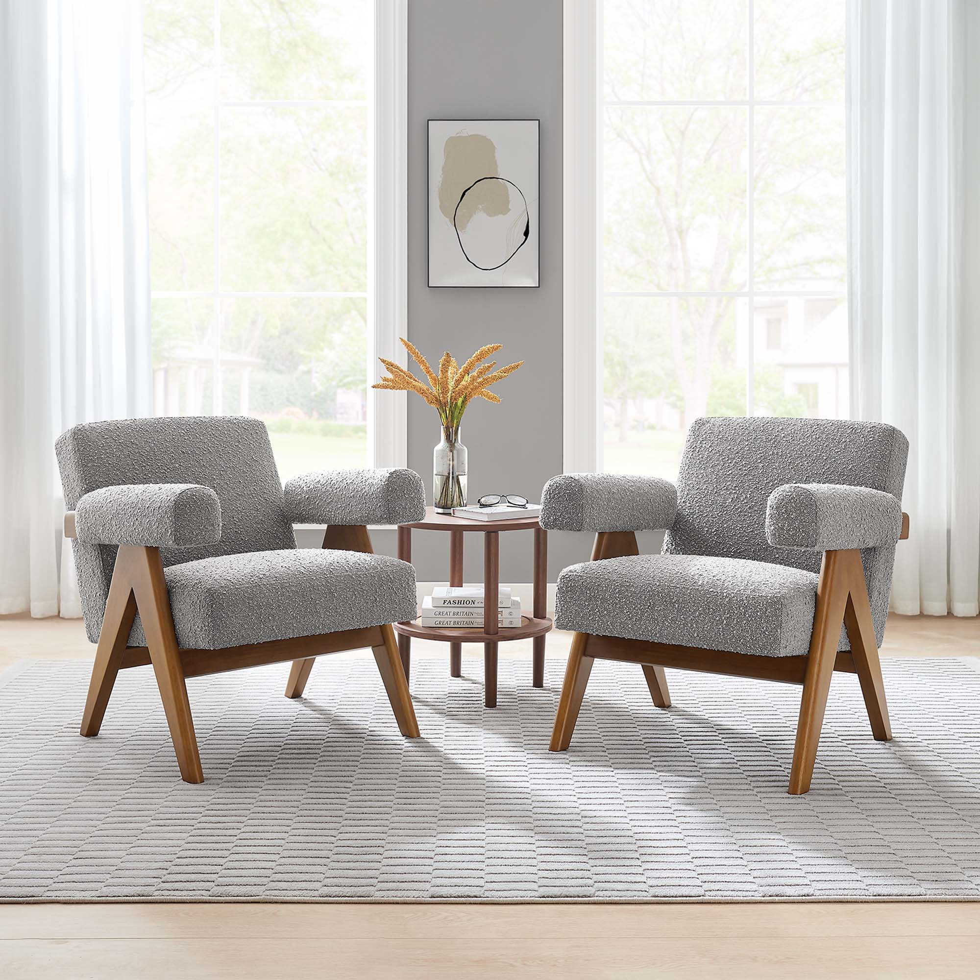 Lyra Boucle Fabric Armchair - Set of 2 by Modway