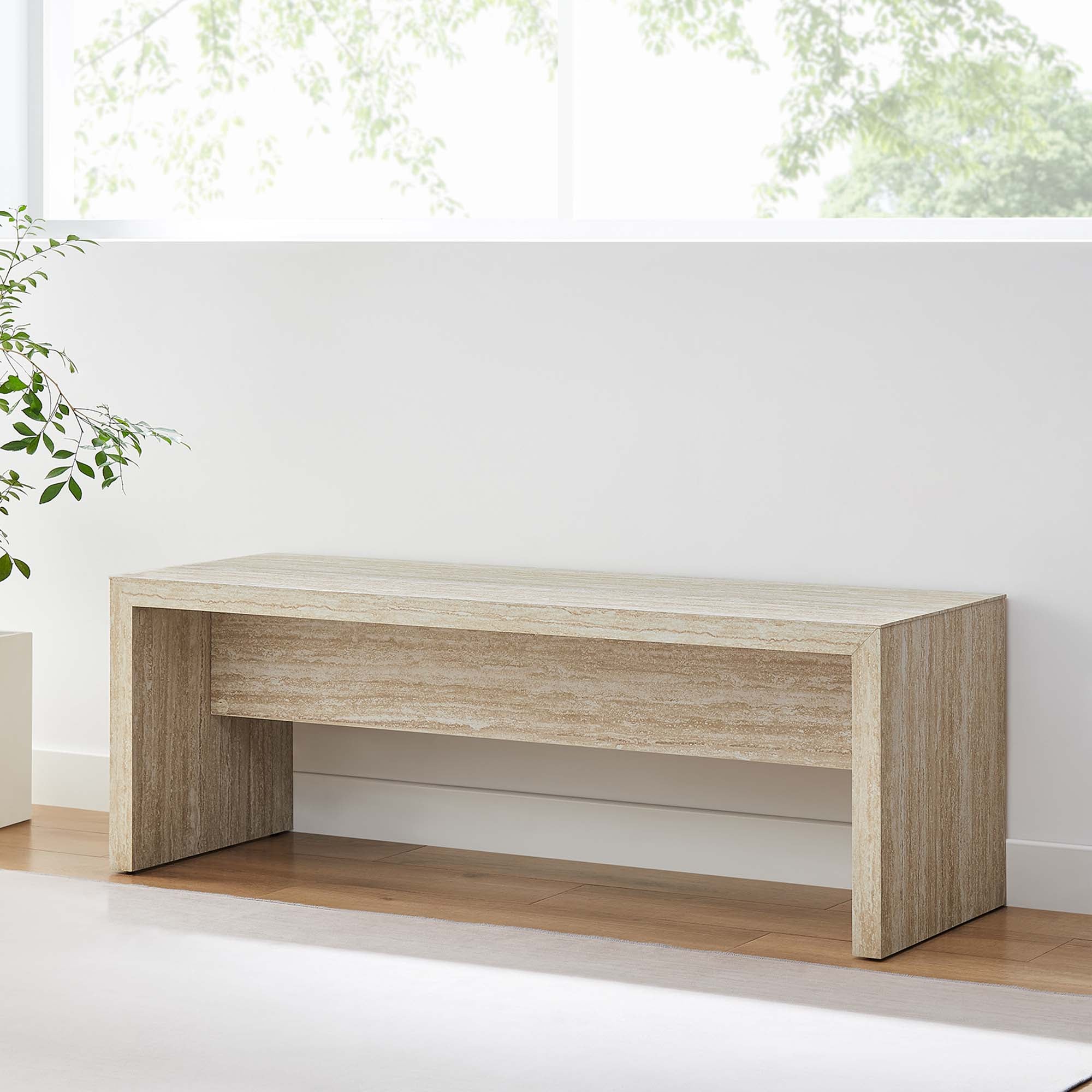 Mirella 53.5” Faux Travertine Bench by Modway