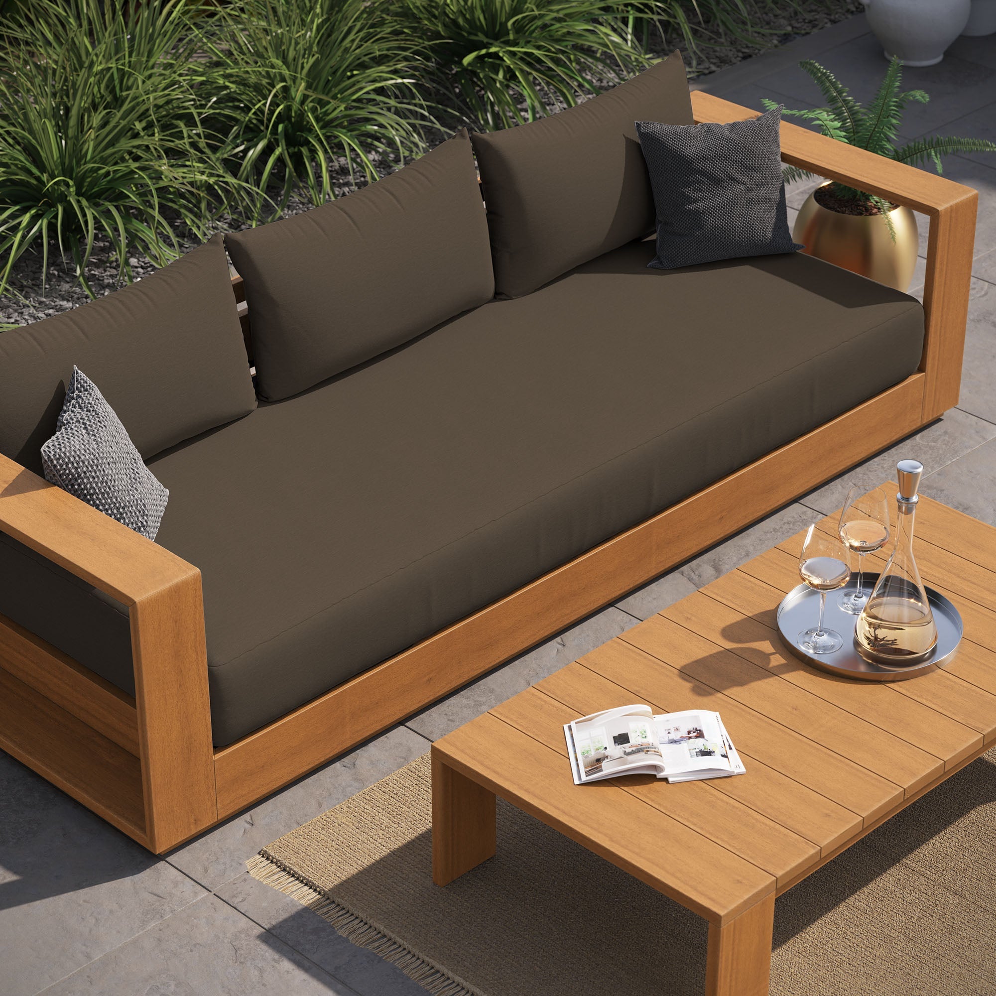Tahoe 2-Piece Outdoor Patio Acacia Wood Sofa and Coffee Table Set by Modway