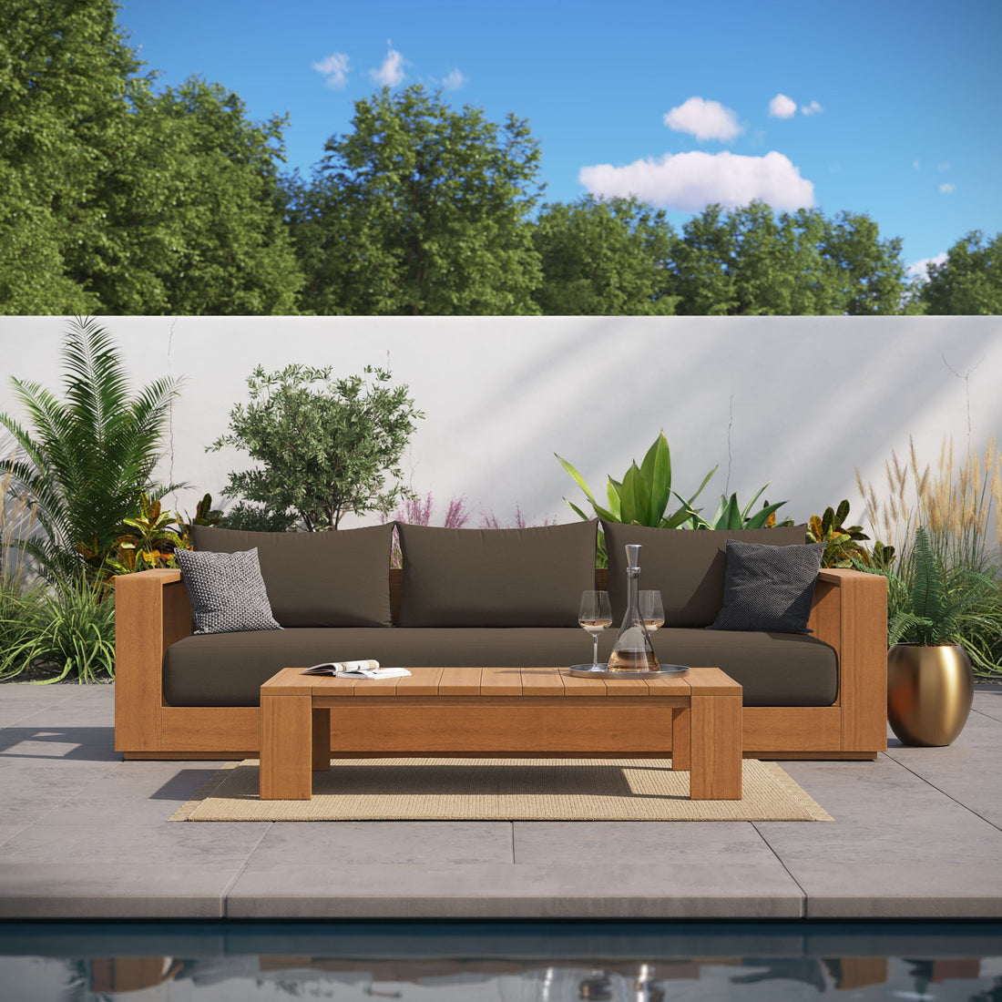 Tahoe 2-Piece Outdoor Patio Acacia Wood Sofa and Coffee Table Set by Modway