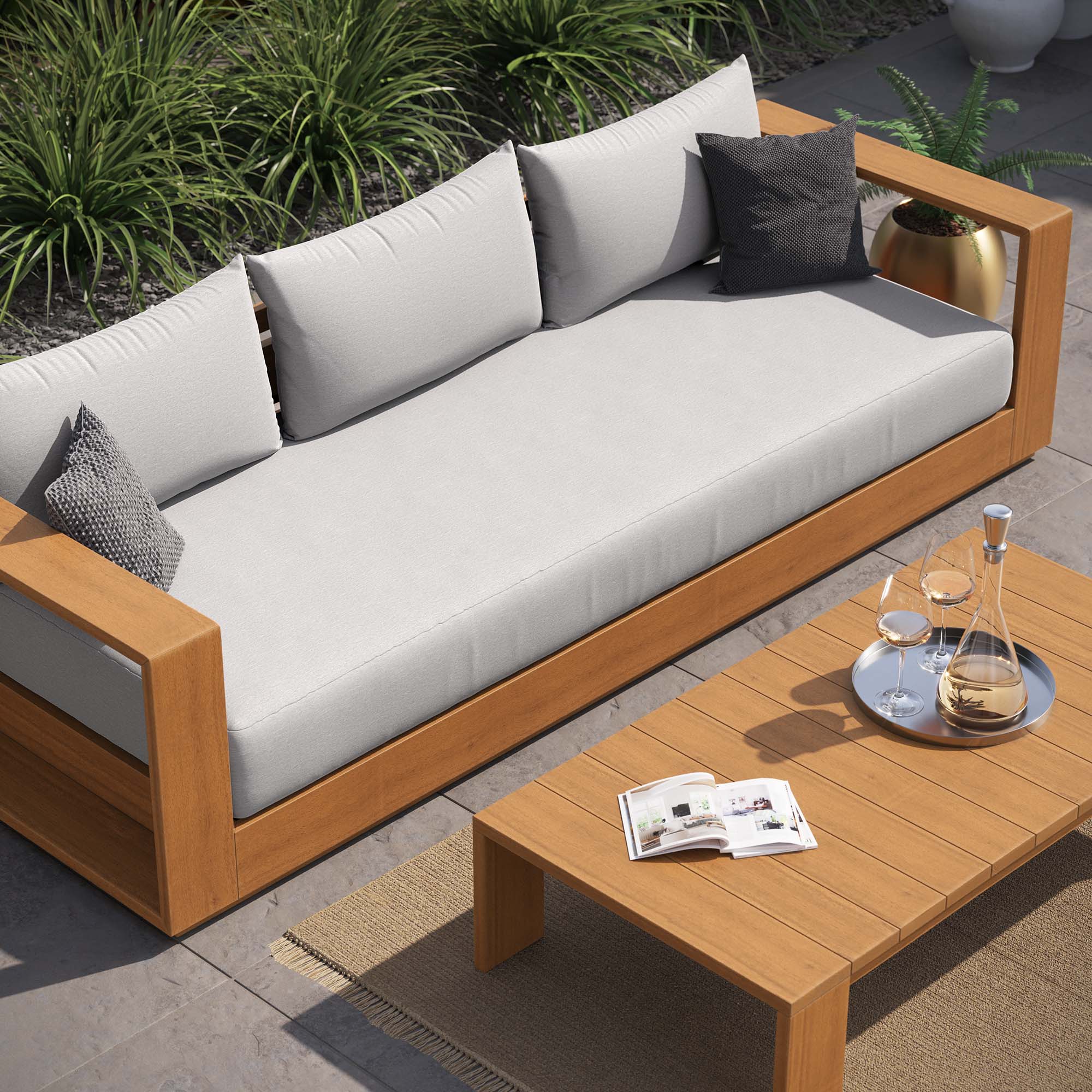 Tahoe 2-Piece Outdoor Patio Acacia Wood Sofa and Coffee Table Set by Modway