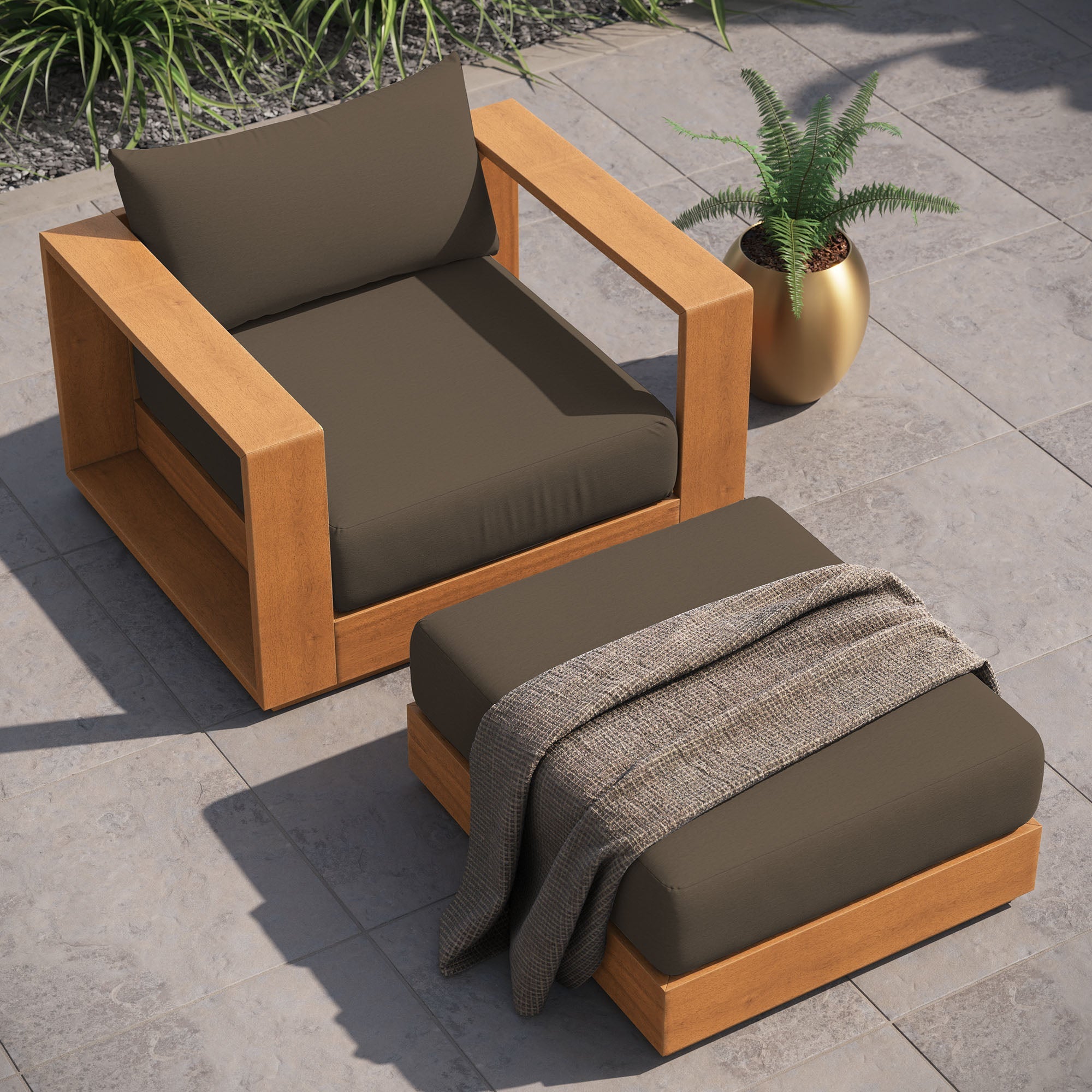 Tahoe 2-Piece Outdoor Patio Acacia Wood Armchair and Ottoman Set by Modway