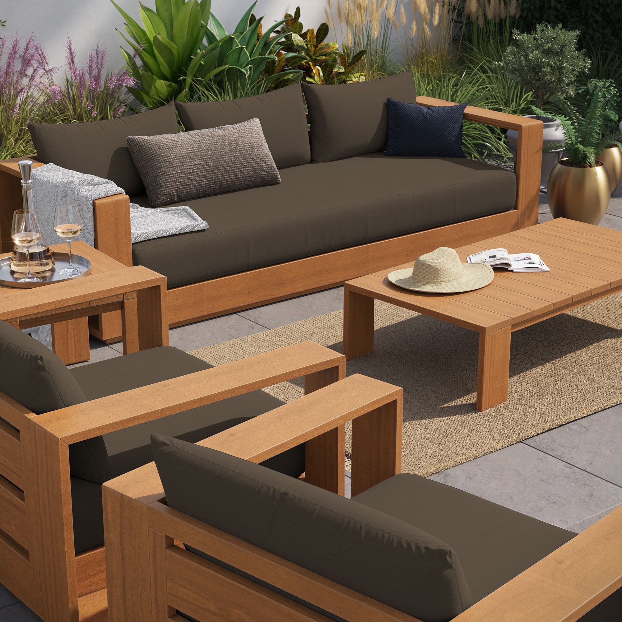 Tahoe 5-Piece Outdoor Patio Acacia Wood Furniture Set by Modway