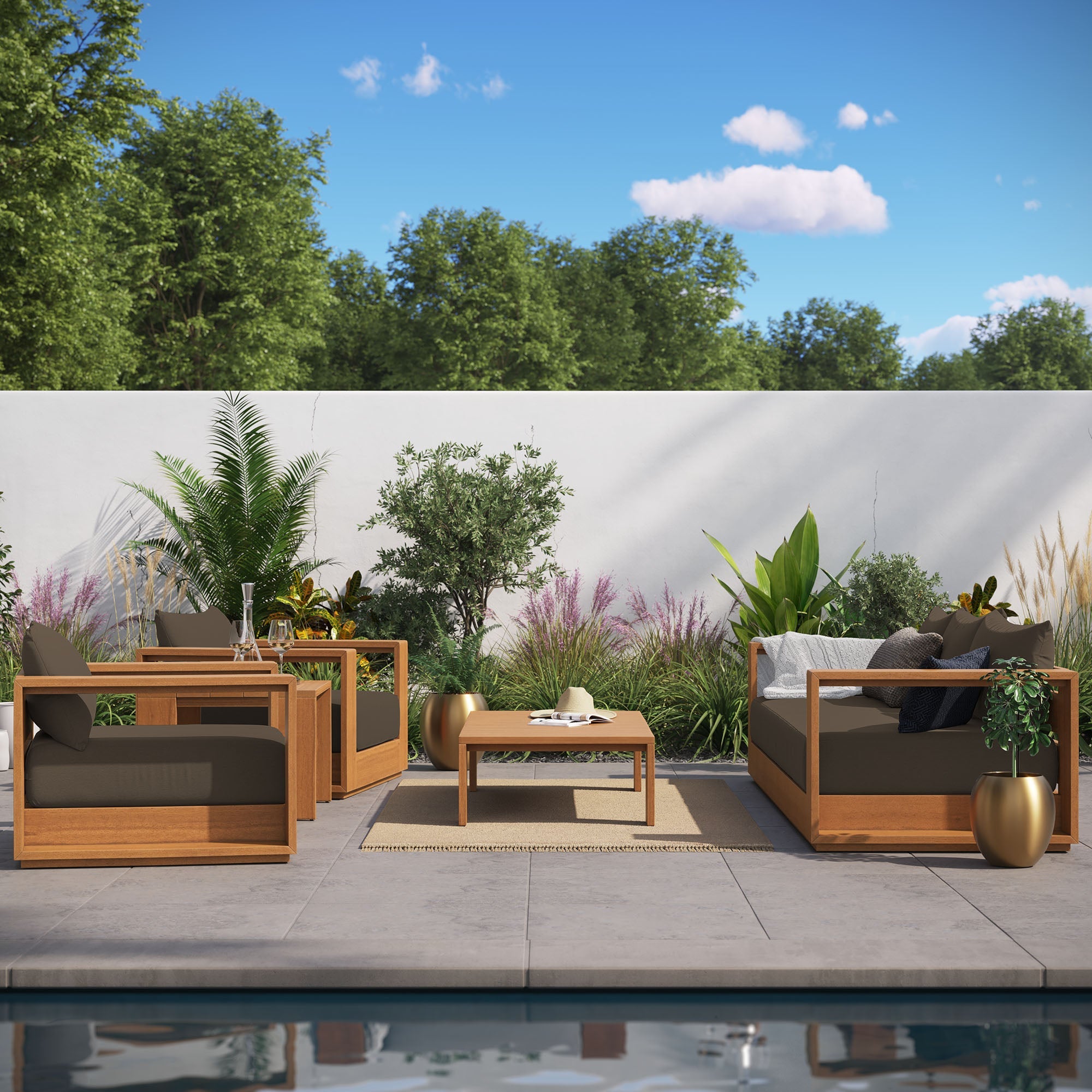 Tahoe 5-Piece Outdoor Patio Acacia Wood Furniture Set by Modway