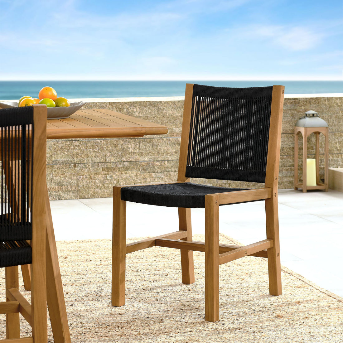 Vienna Outdoor Patio Teak and Rope Armless Dining Chairs Set of 2 by Modway