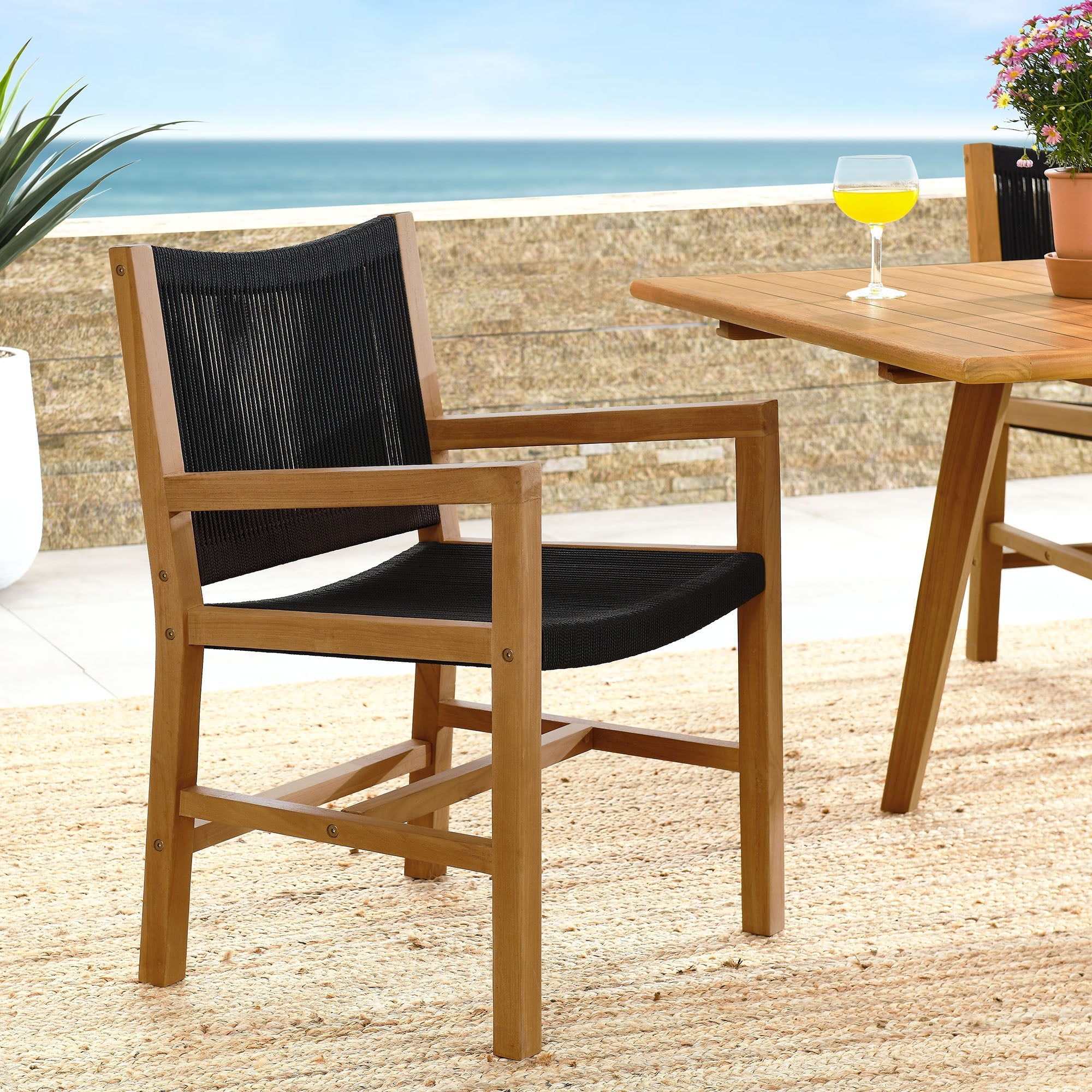 Vienna Outdoor Patio Teak and Rope Dining Armchairs Set of 2 by Modway