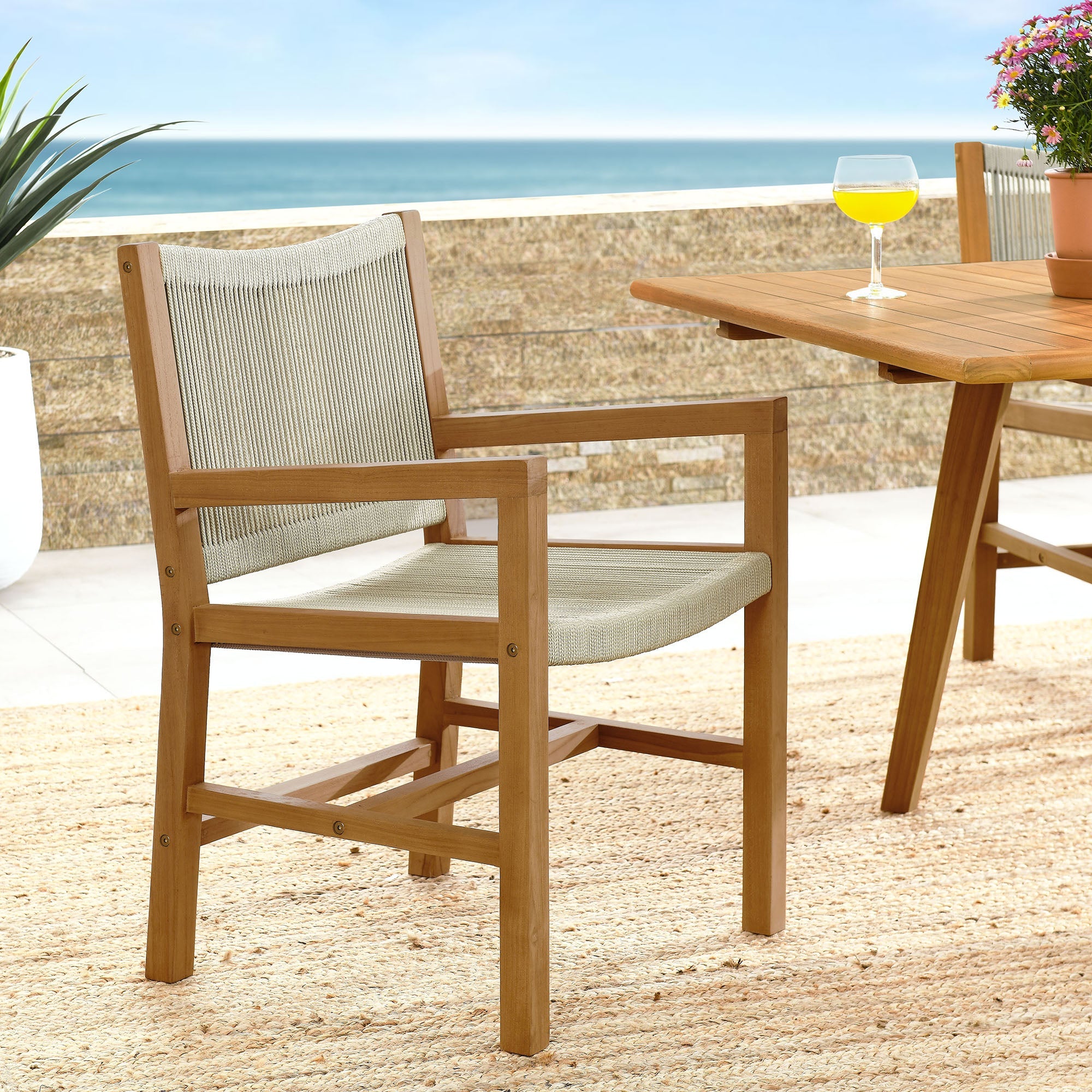 Vienna Outdoor Patio Teak and Rope Dining Armchairs Set of 2 by Modway