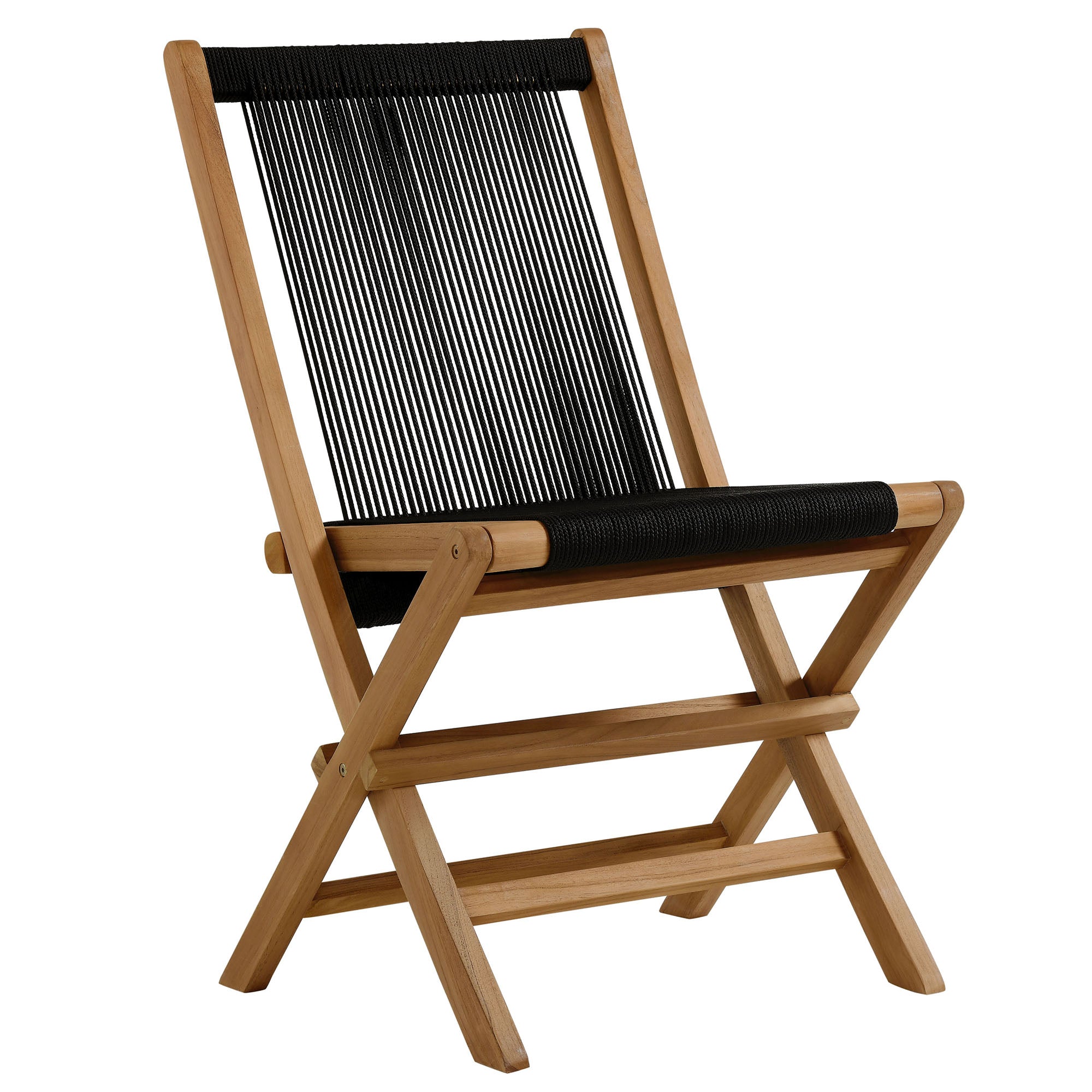 Vienna 2-Piece Outdoor Patio Teak and Rope Folding Accent Lounge Chair and Ottoman Set by Modway