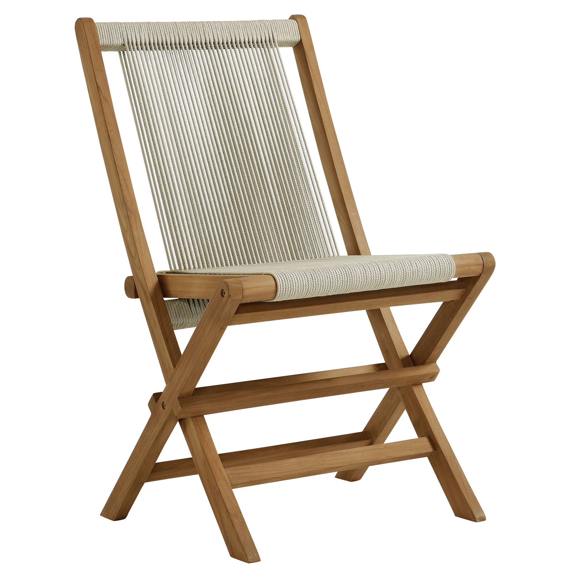 Vienna 2-Piece Outdoor Patio Teak and Rope Folding Accent Lounge Chair and Ottoman Set by Modway