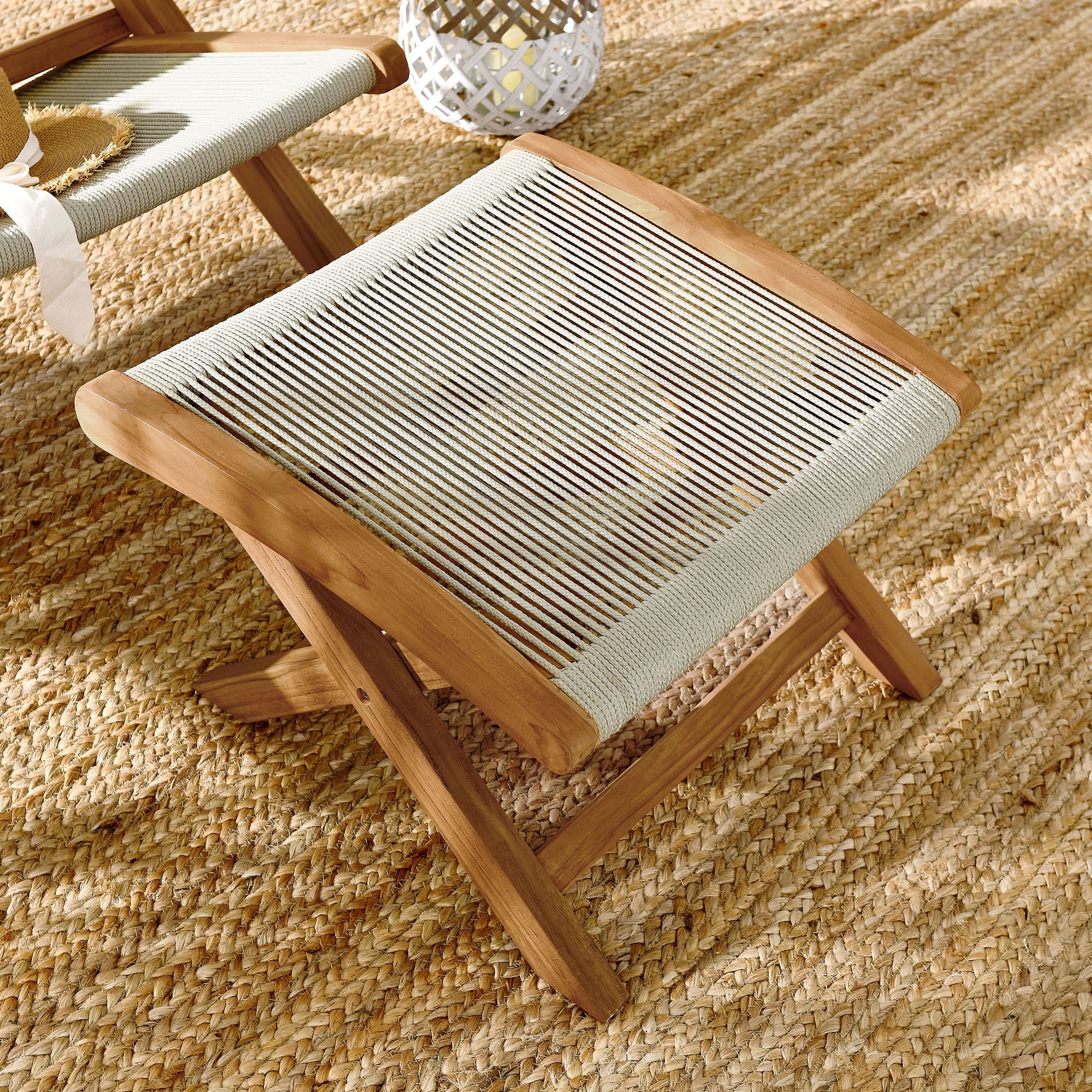 Vienna Outdoor Patio Teak and Rope Folding Ottoman by Modway