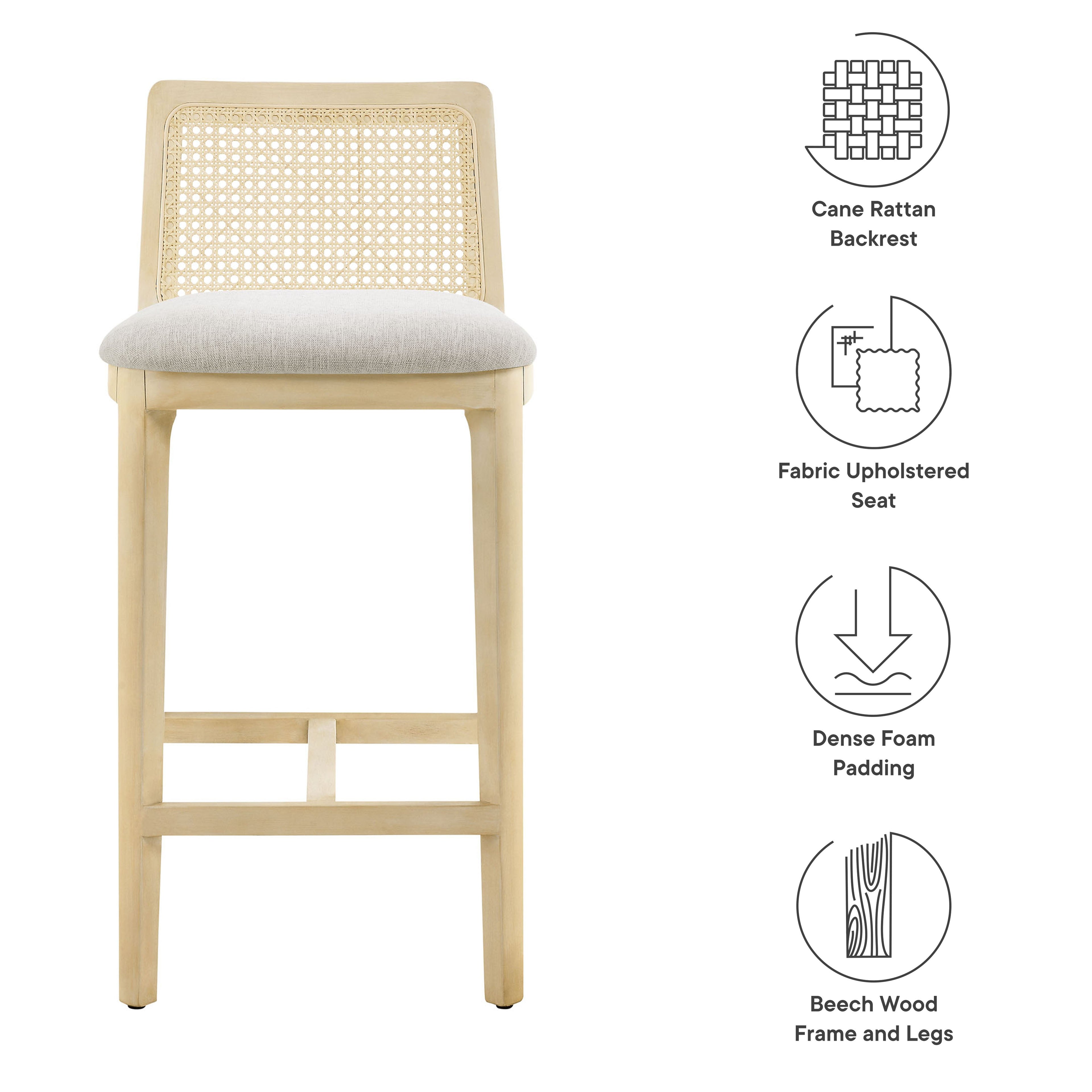Monarch Beech Wood and Rattan Counter Stool by Modway