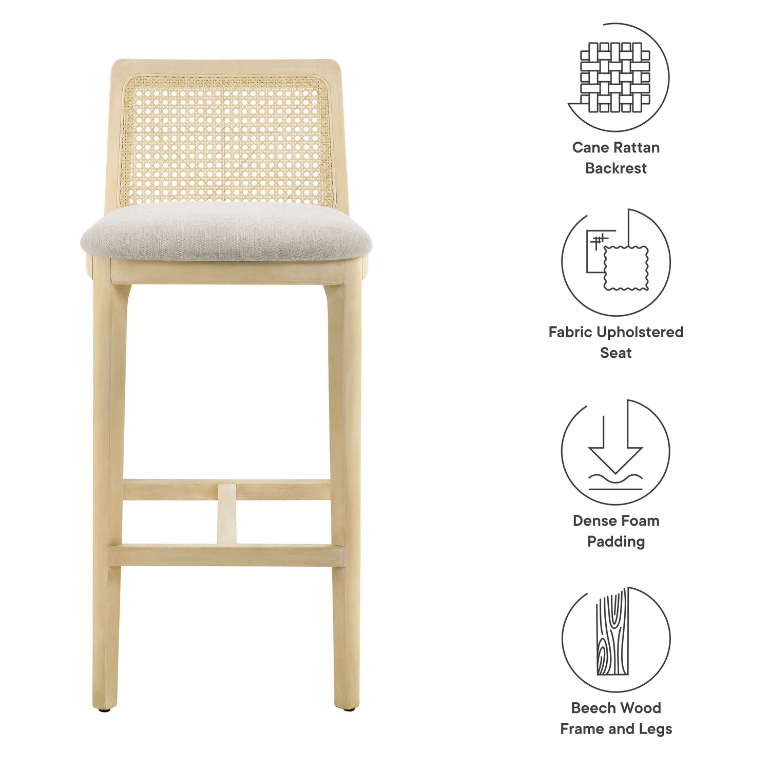 Monarch Wood and Rattan Bar Stool by Modway