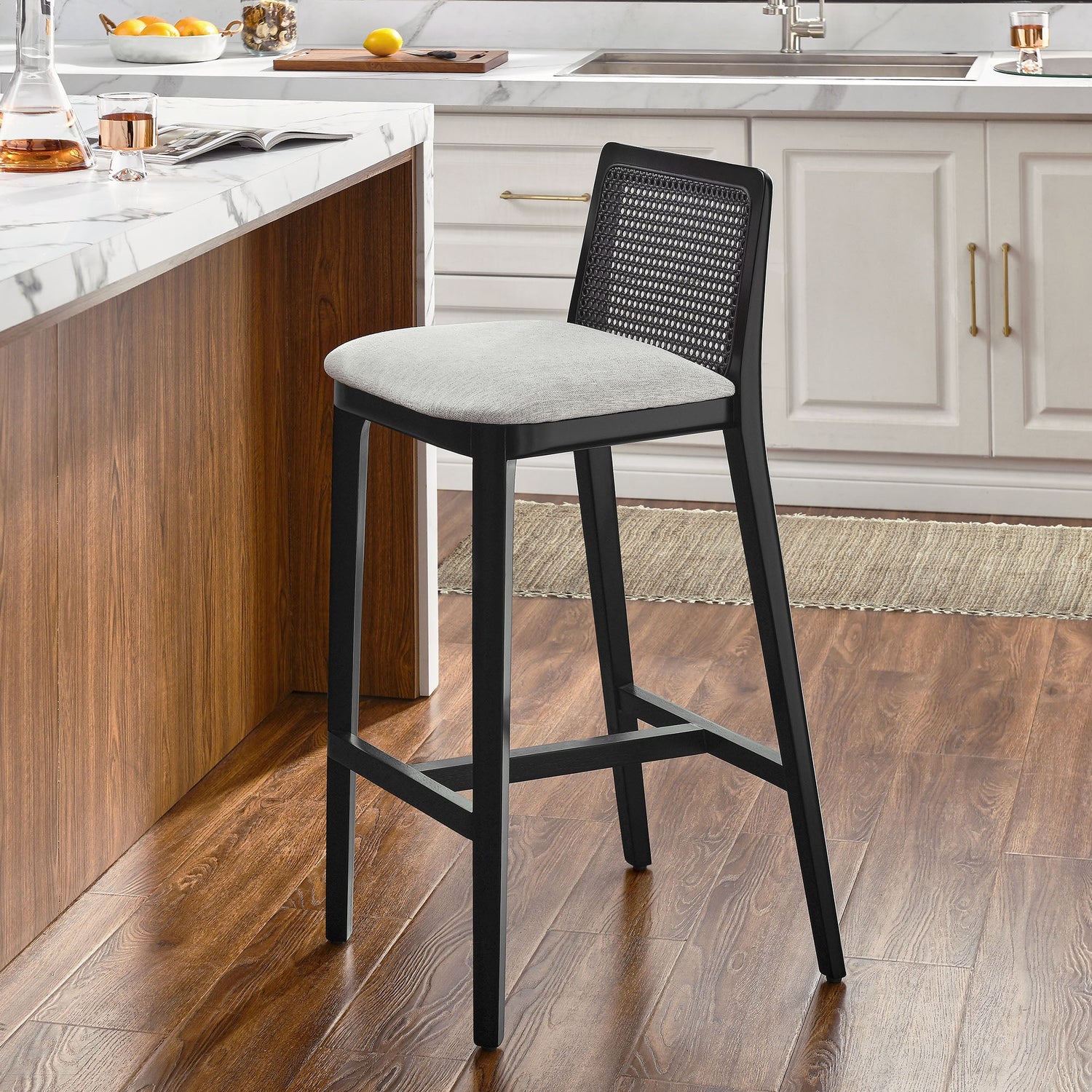 Monarch Wood and Rattan Bar Stool by Modway