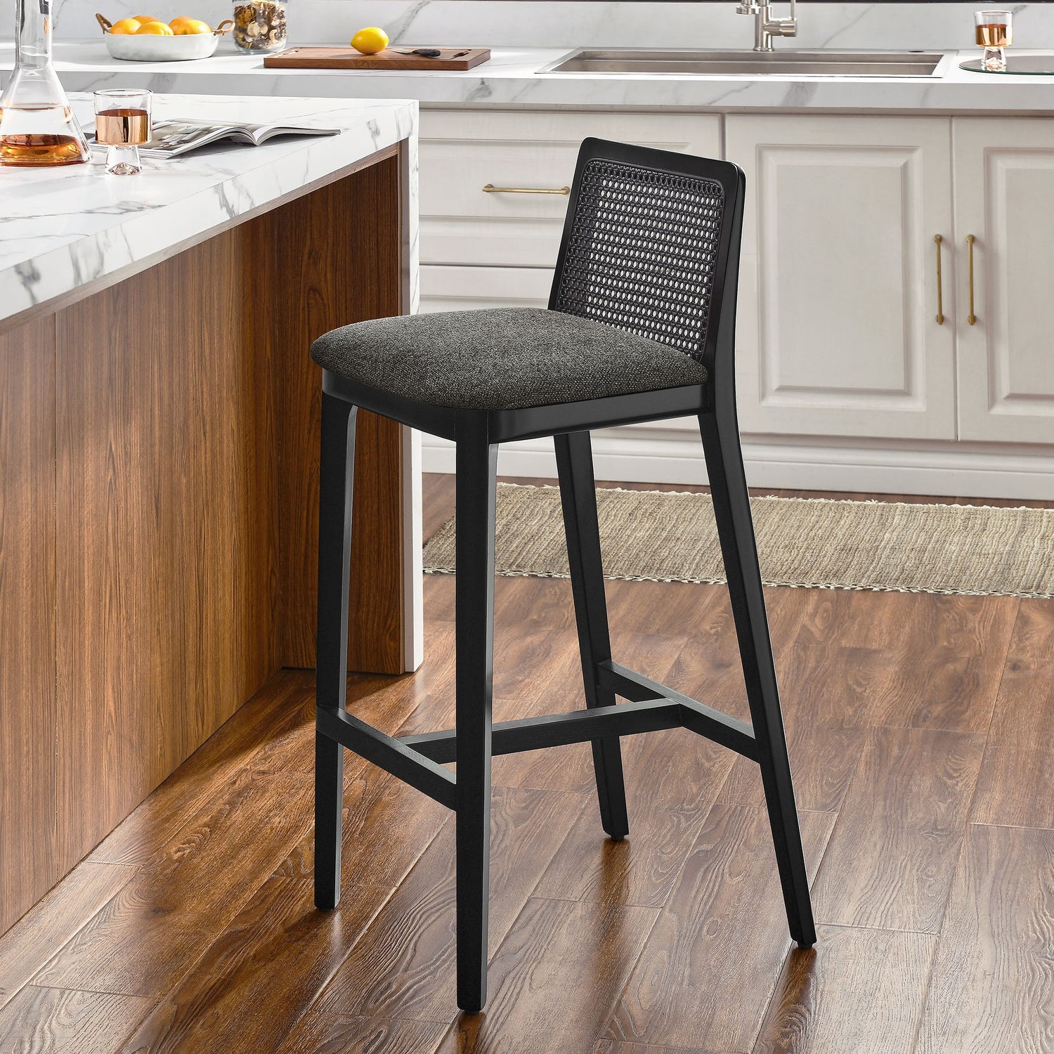 Monarch Wood and Rattan Bar Stool by Modway