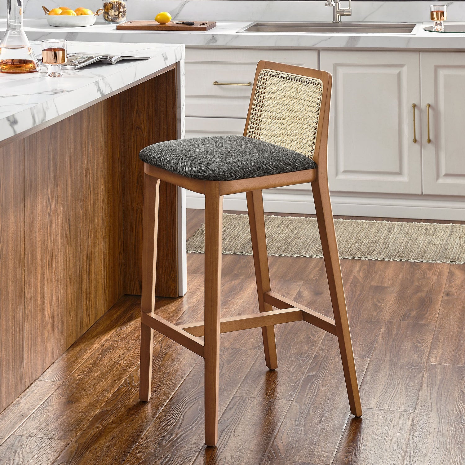 Monarch Wood and Rattan Bar Stool by Modway