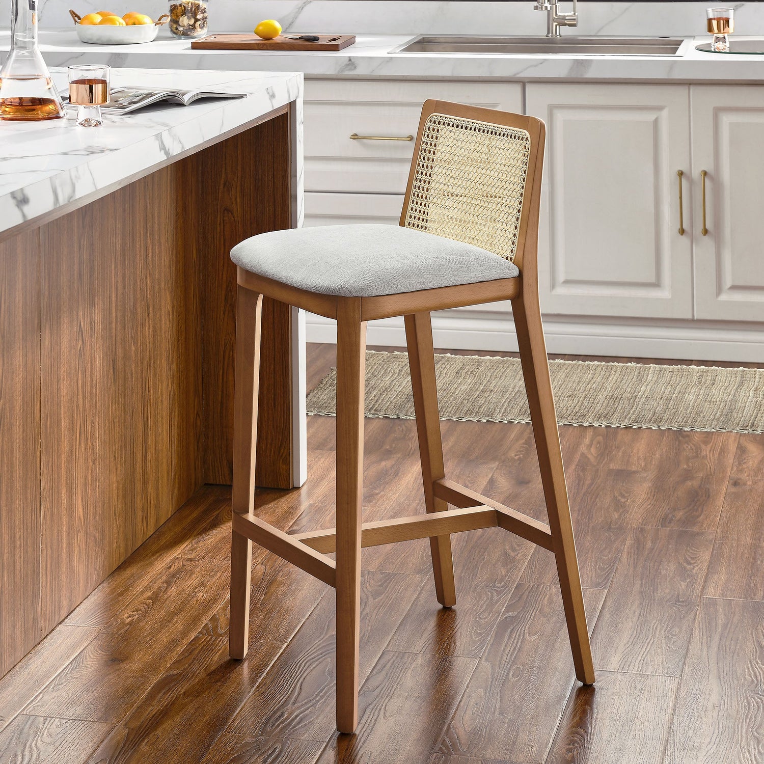Monarch Wood and Rattan Bar Stool by Modway