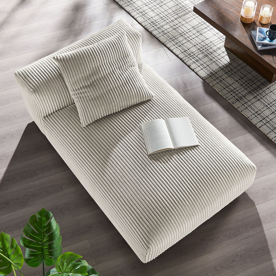 Solace Modular Corduroy Upholstered Armless Chaise Lounge