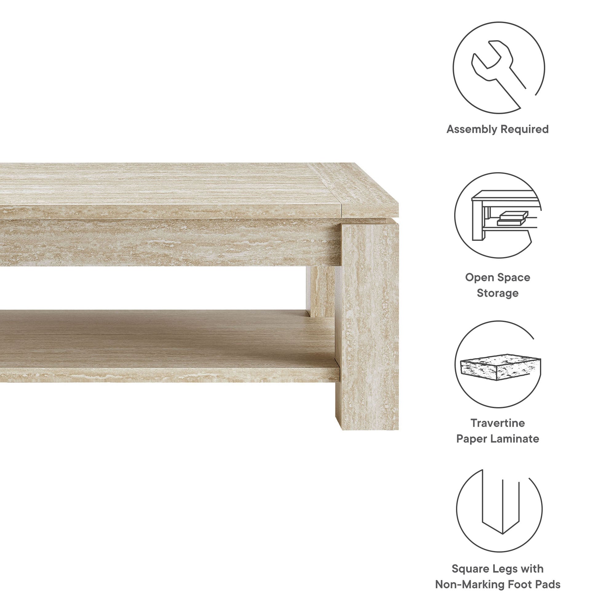 Hollis Travertine Coffee Table by Modway