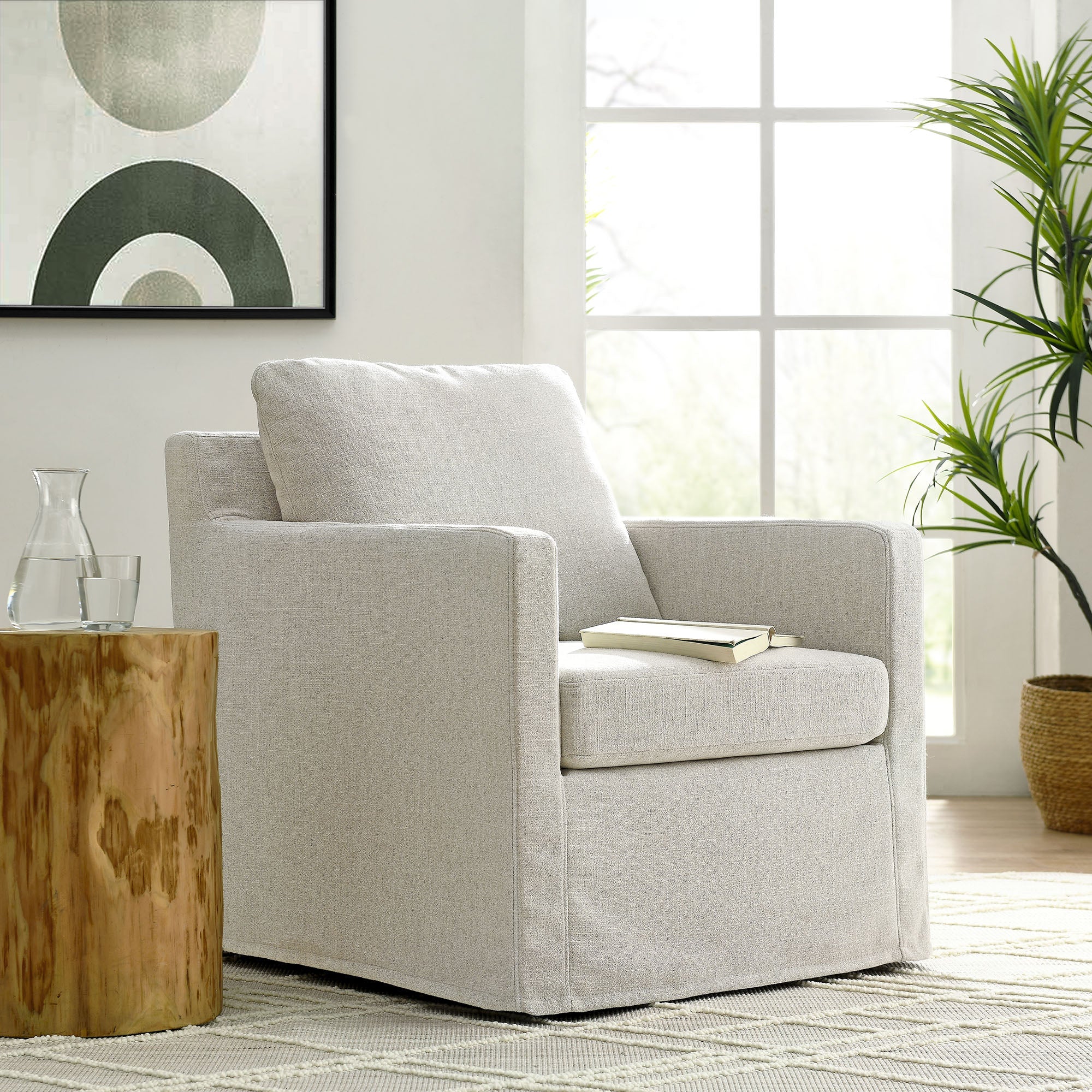 Serene  Linen Slipcovered  Swivel Armchair