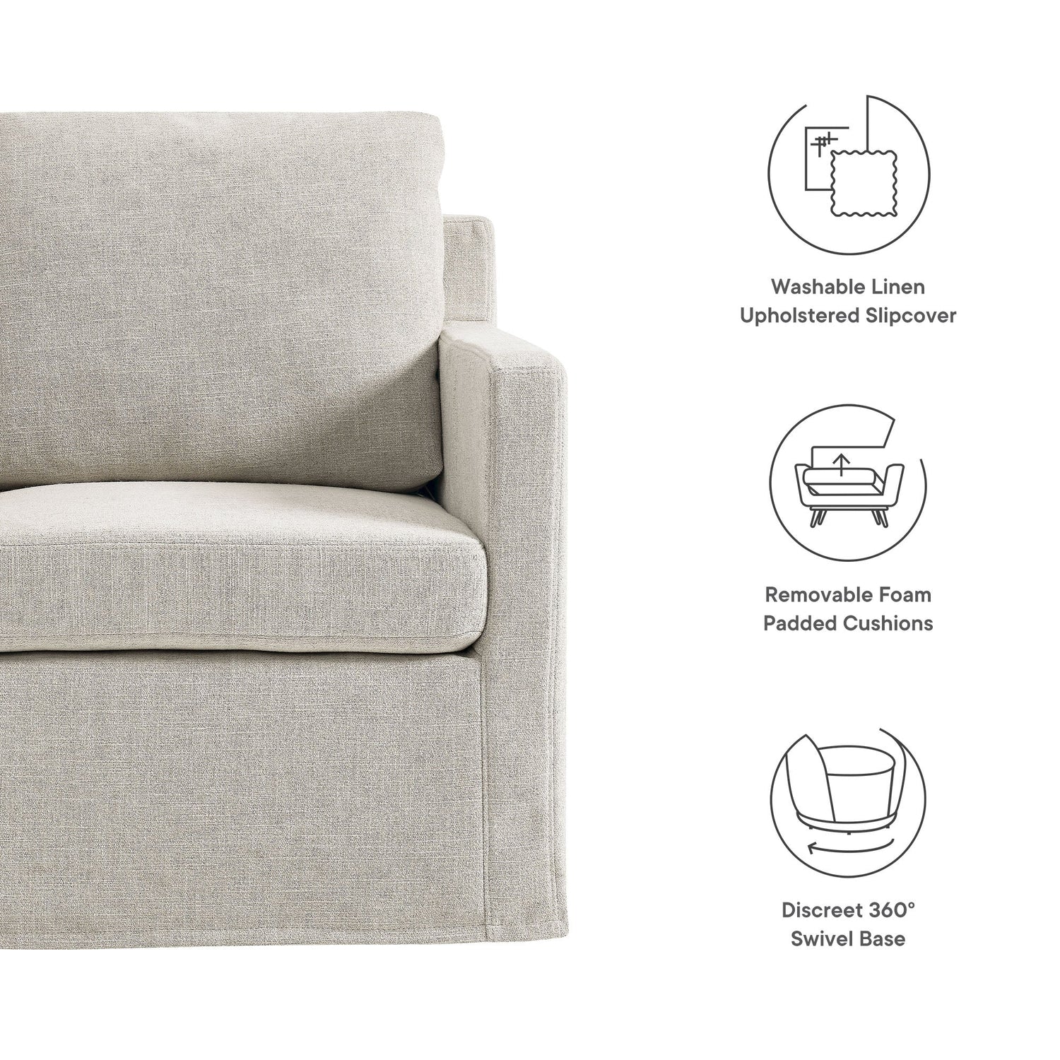 Serene  Linen Slipcovered  Swivel Armchair