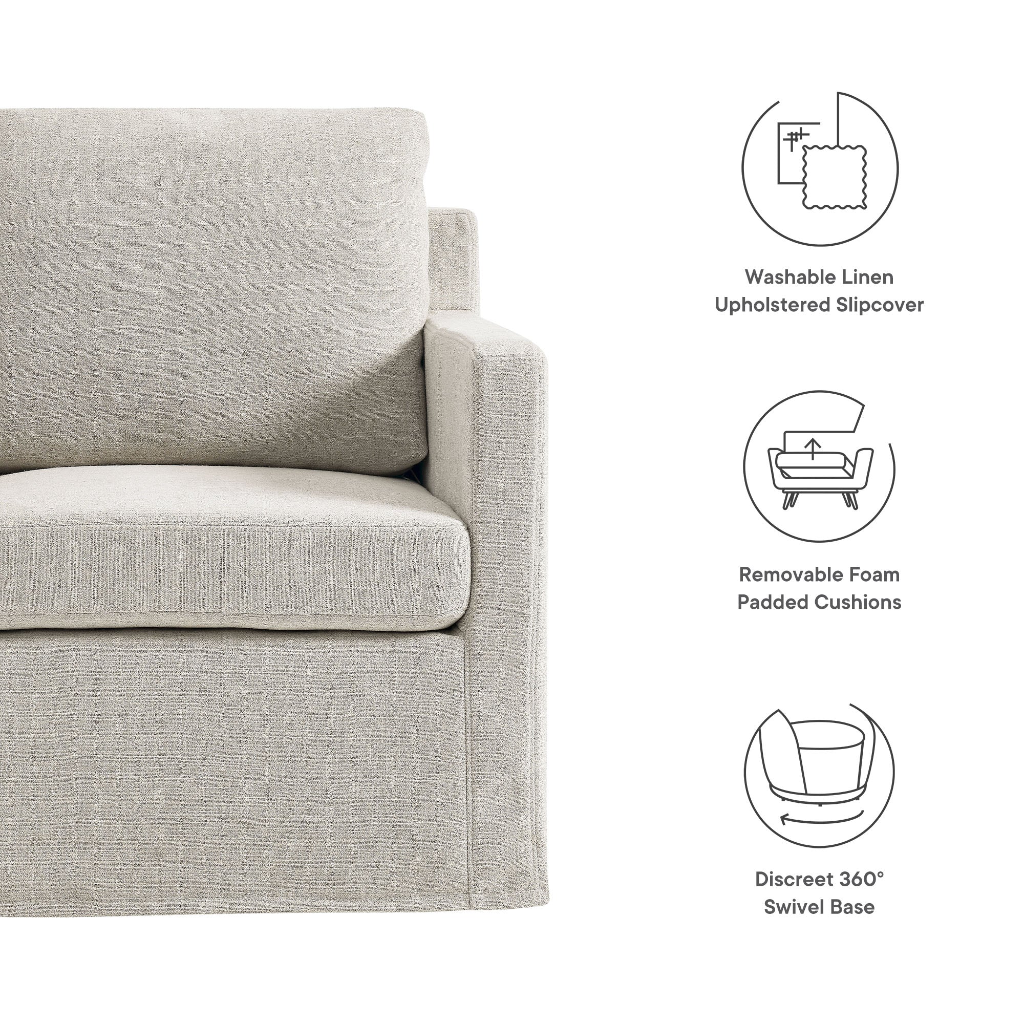 Serene  Linen Slipcovered  Swivel Armchair
