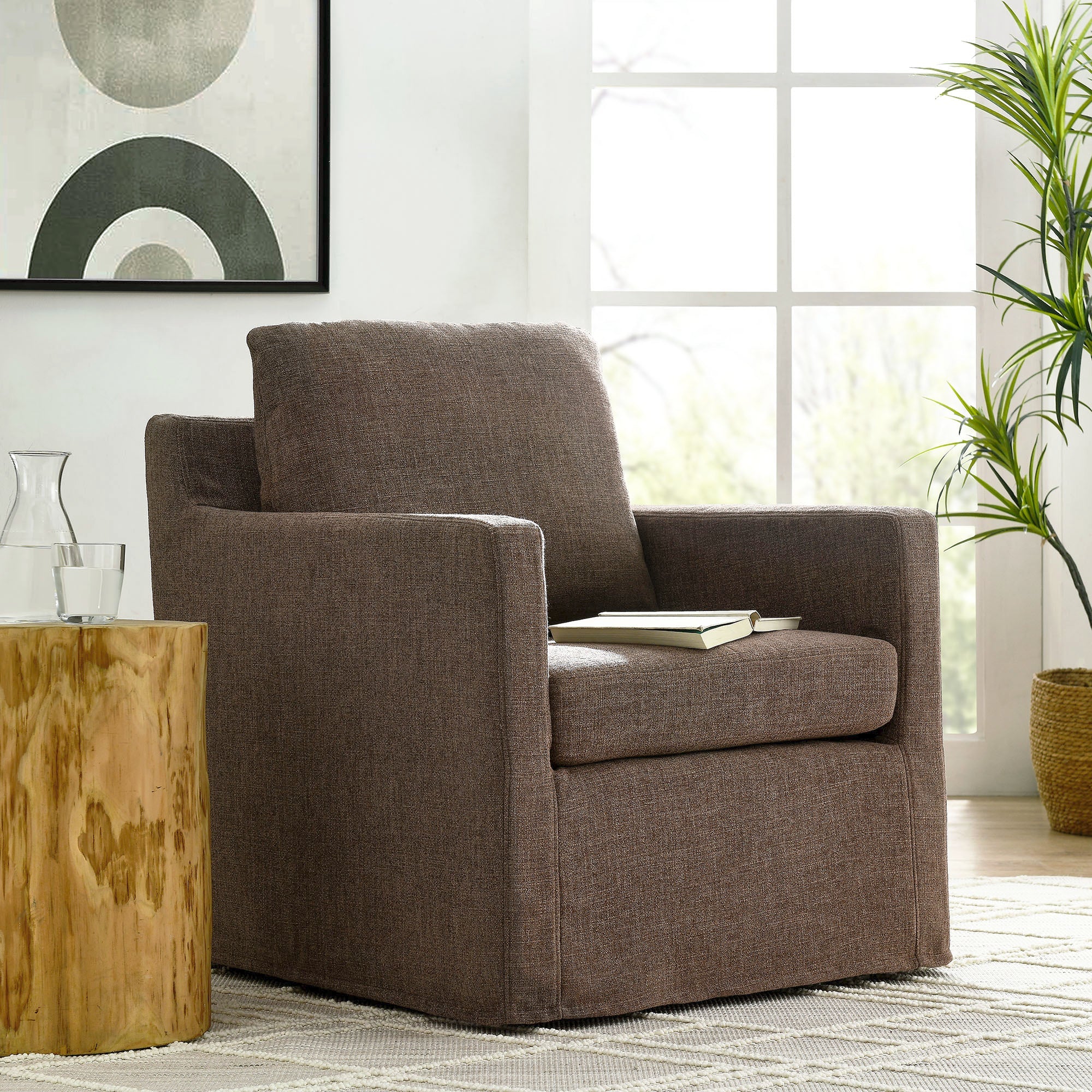 Serene  Linen Slipcovered  Swivel Armchair