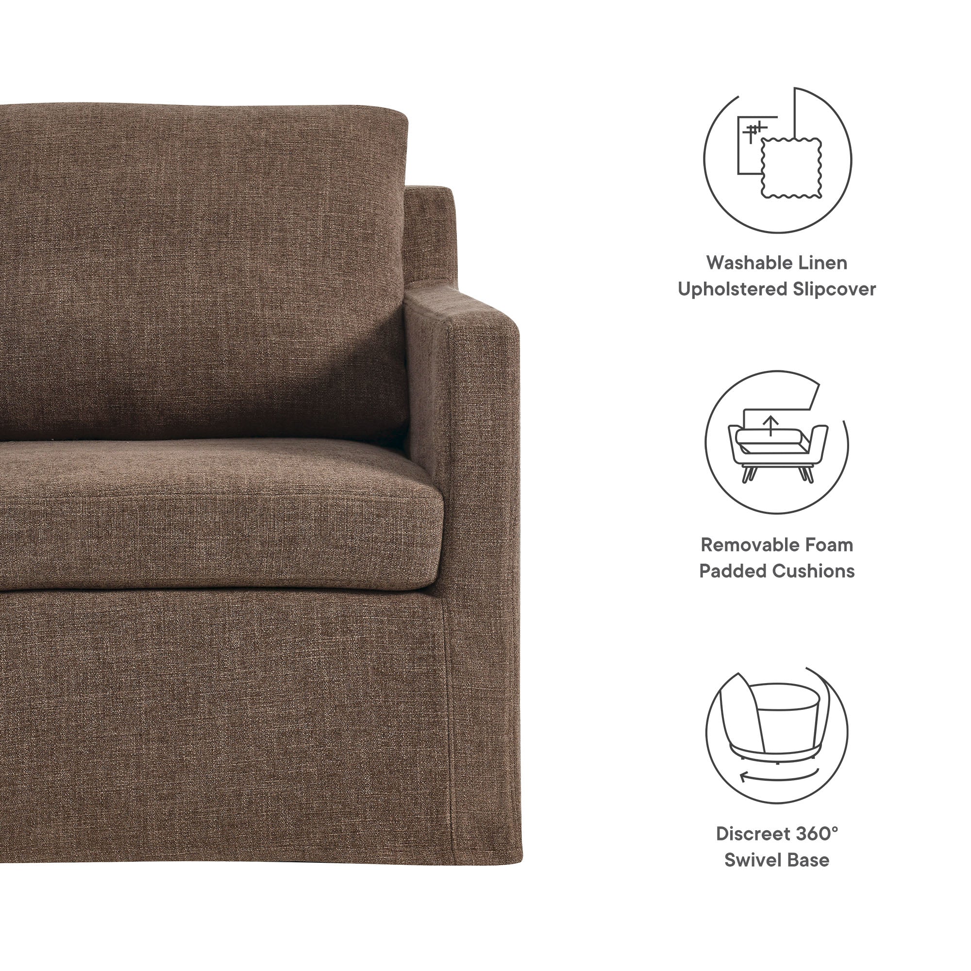 Serene  Linen Slipcovered  Swivel Armchair