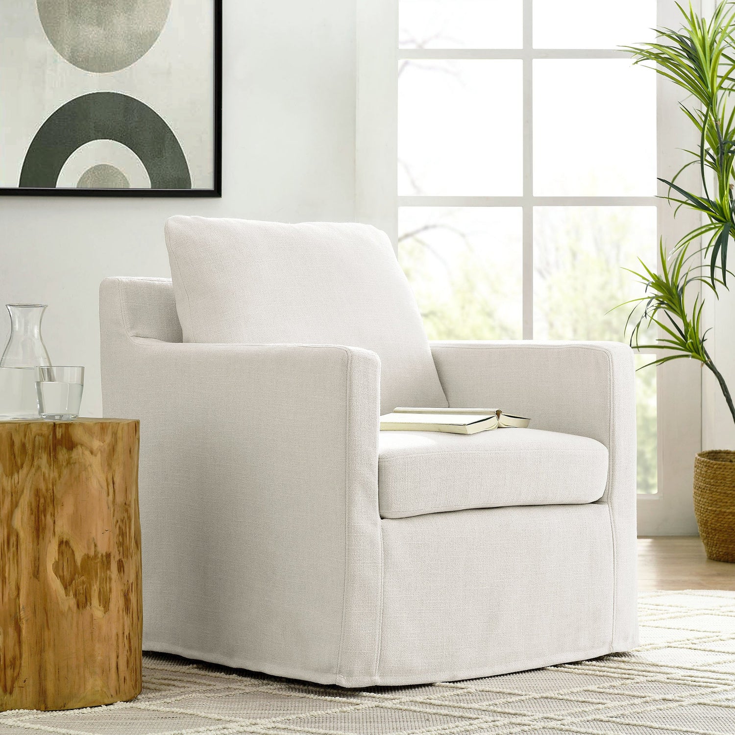 Serene  Linen Slipcovered  Swivel Armchair