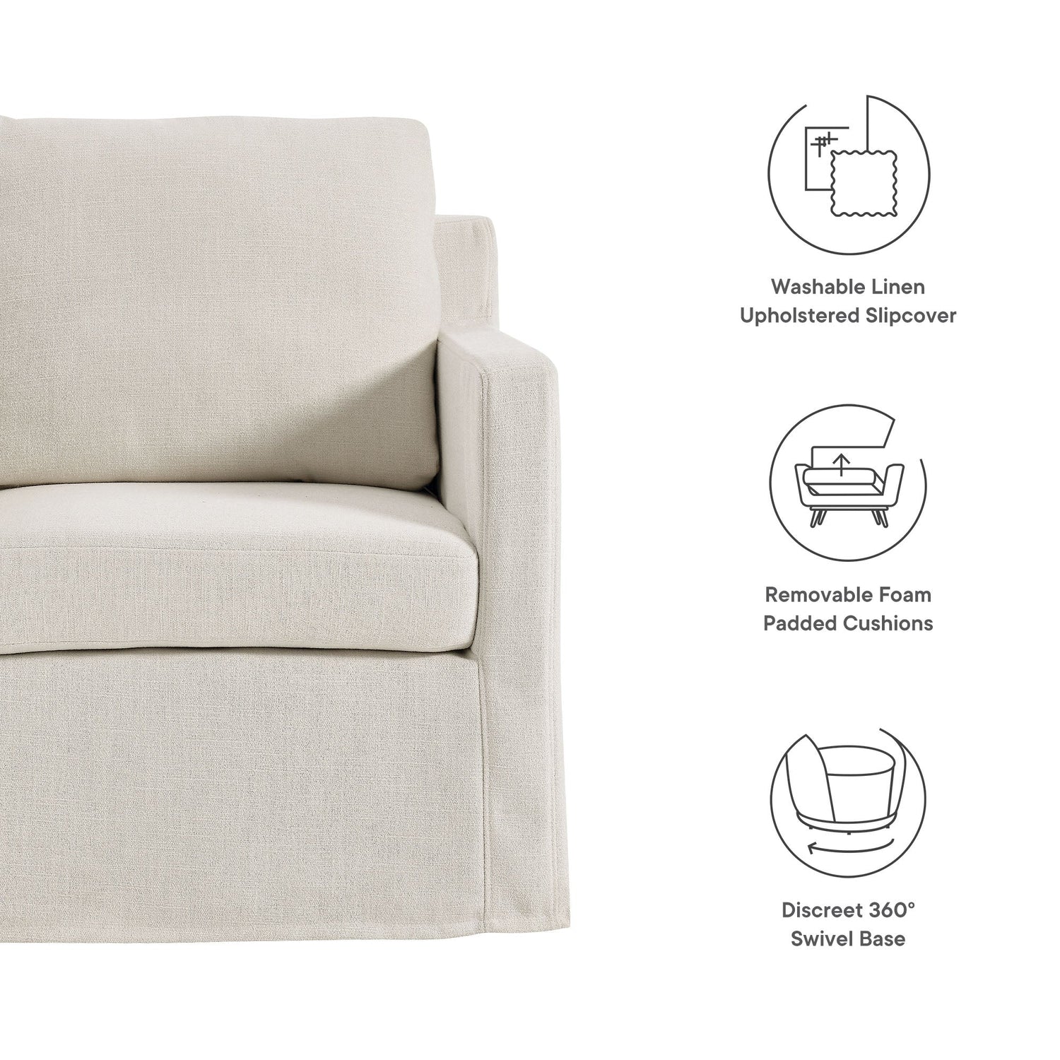 Serene  Linen Slipcovered  Swivel Armchair