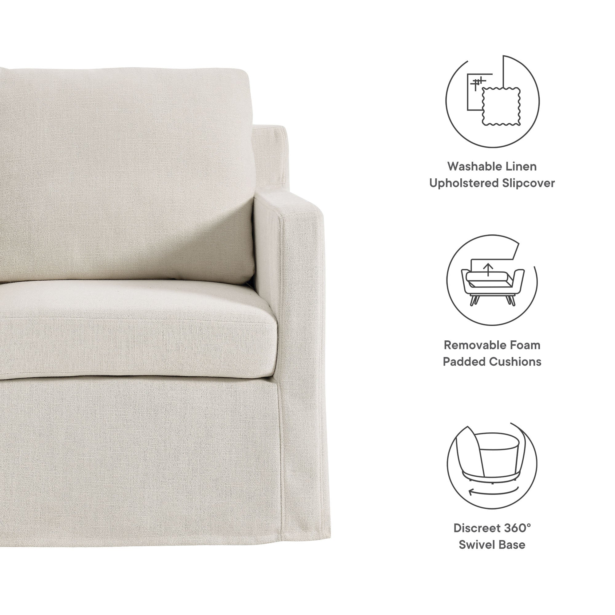 Serene  Linen Slipcovered  Swivel Armchair