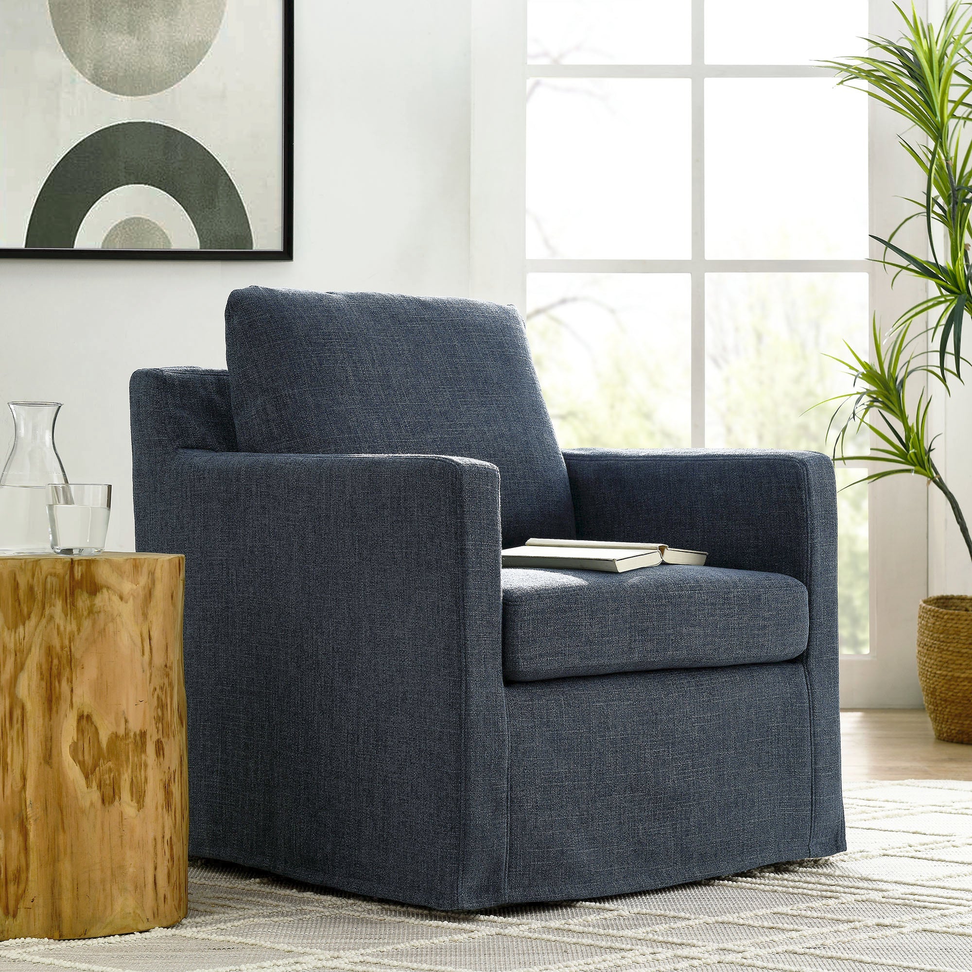 Serene  Linen Slipcovered  Swivel Armchair