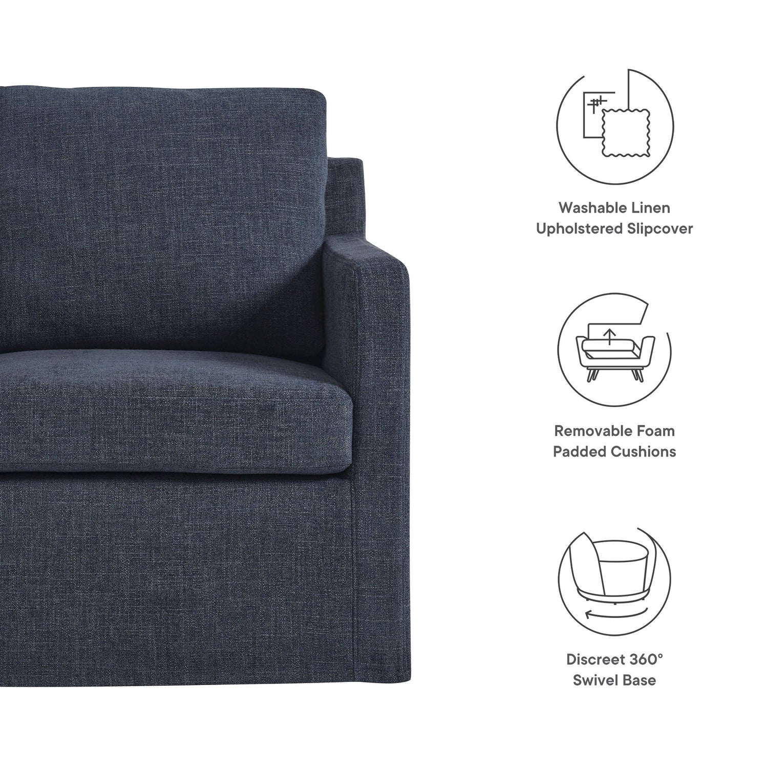 Serene  Linen Slipcovered  Swivel Armchair