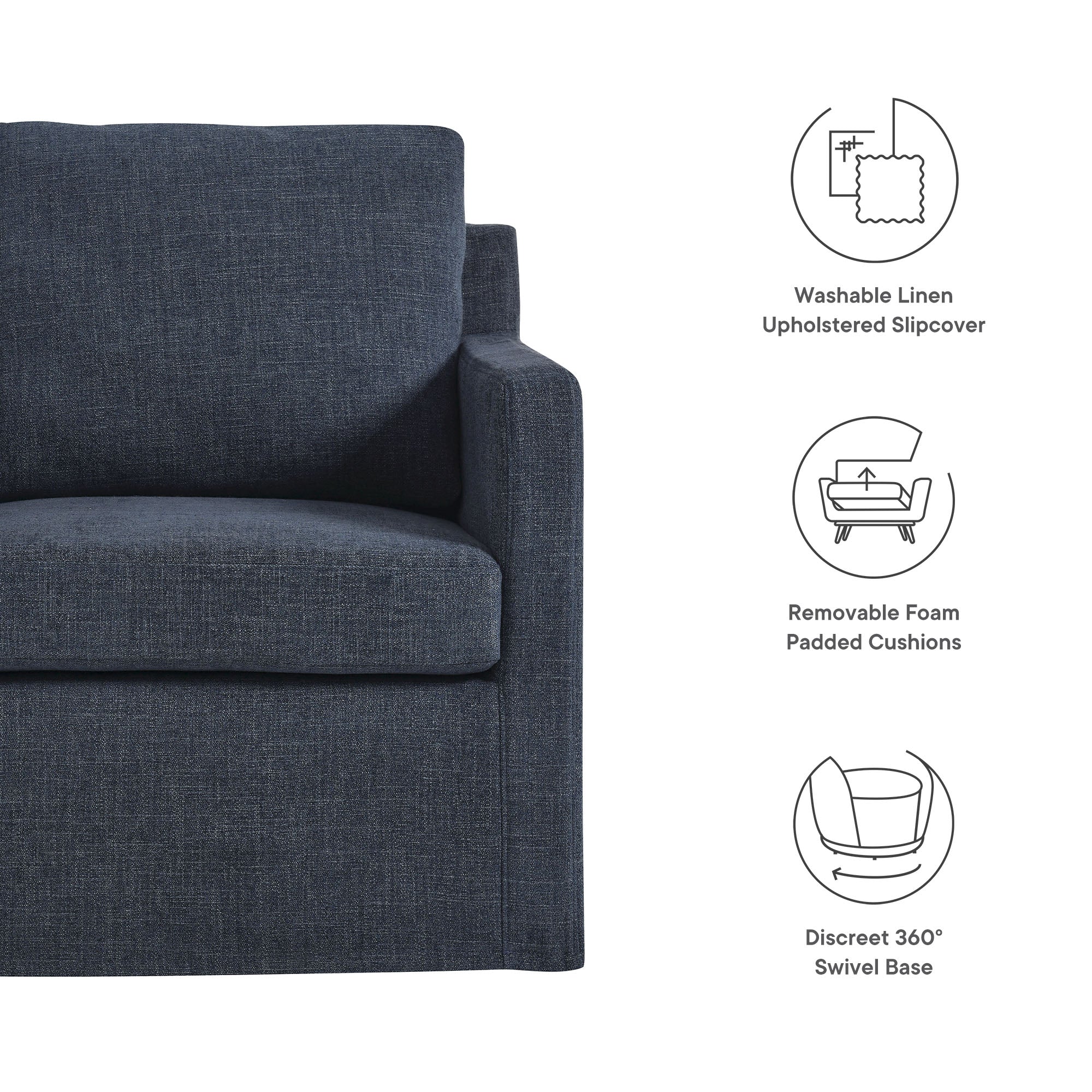 Serene  Linen Slipcovered  Swivel Armchair