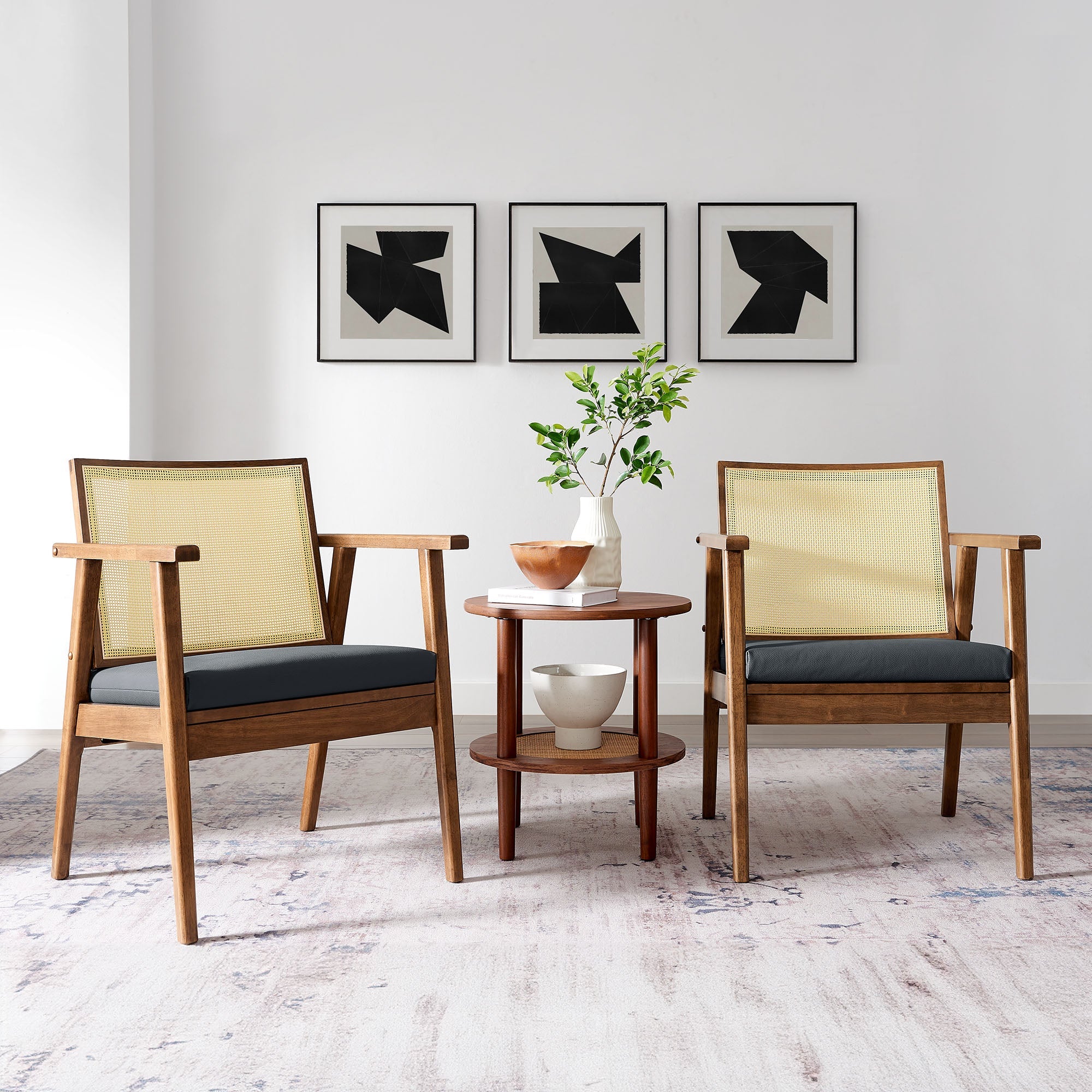 Thera Vegan Leather and Cane Accent Armchairs Set of 2 by Modway