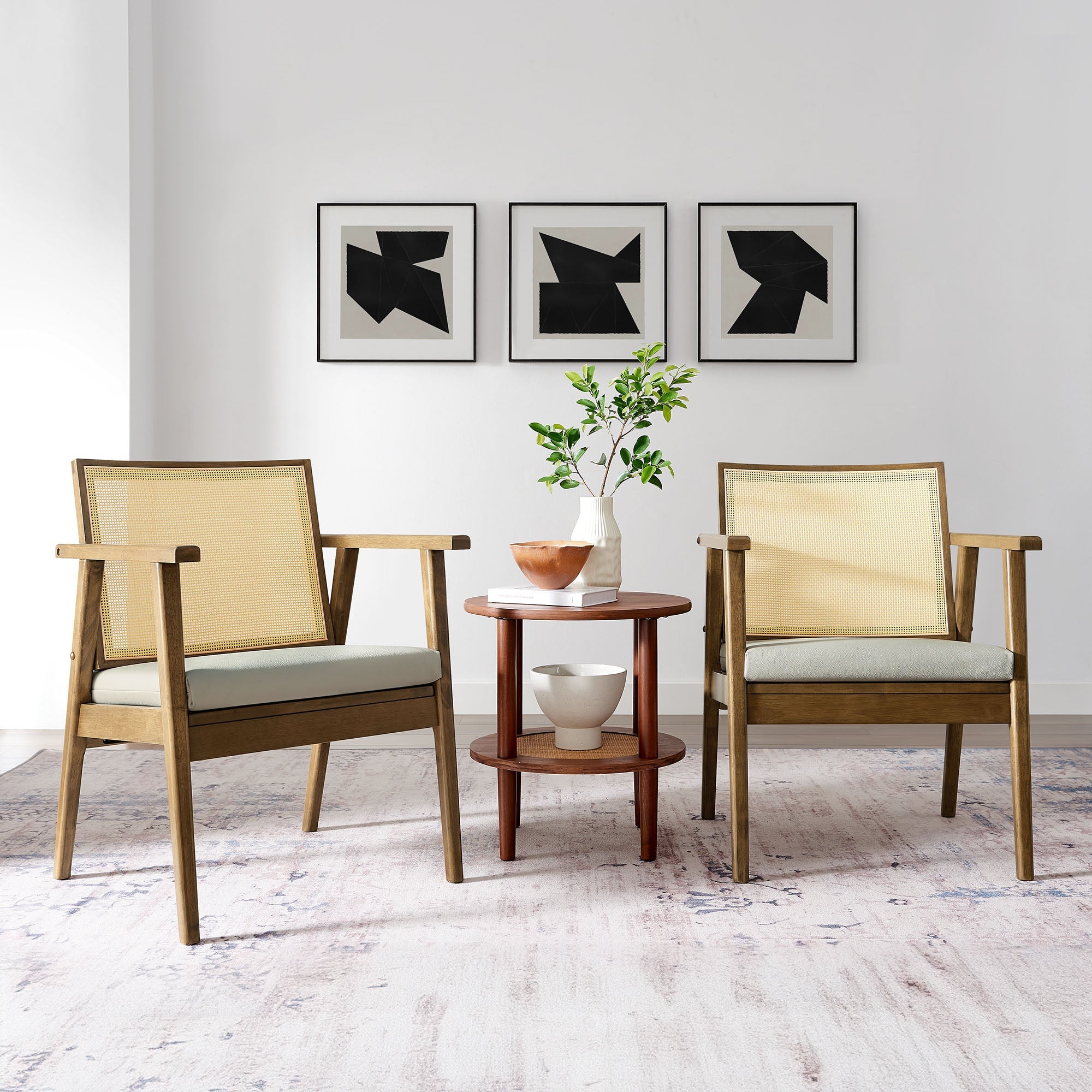 Thera Vegan Leather and Cane Accent Armchairs Set of 2 by Modway