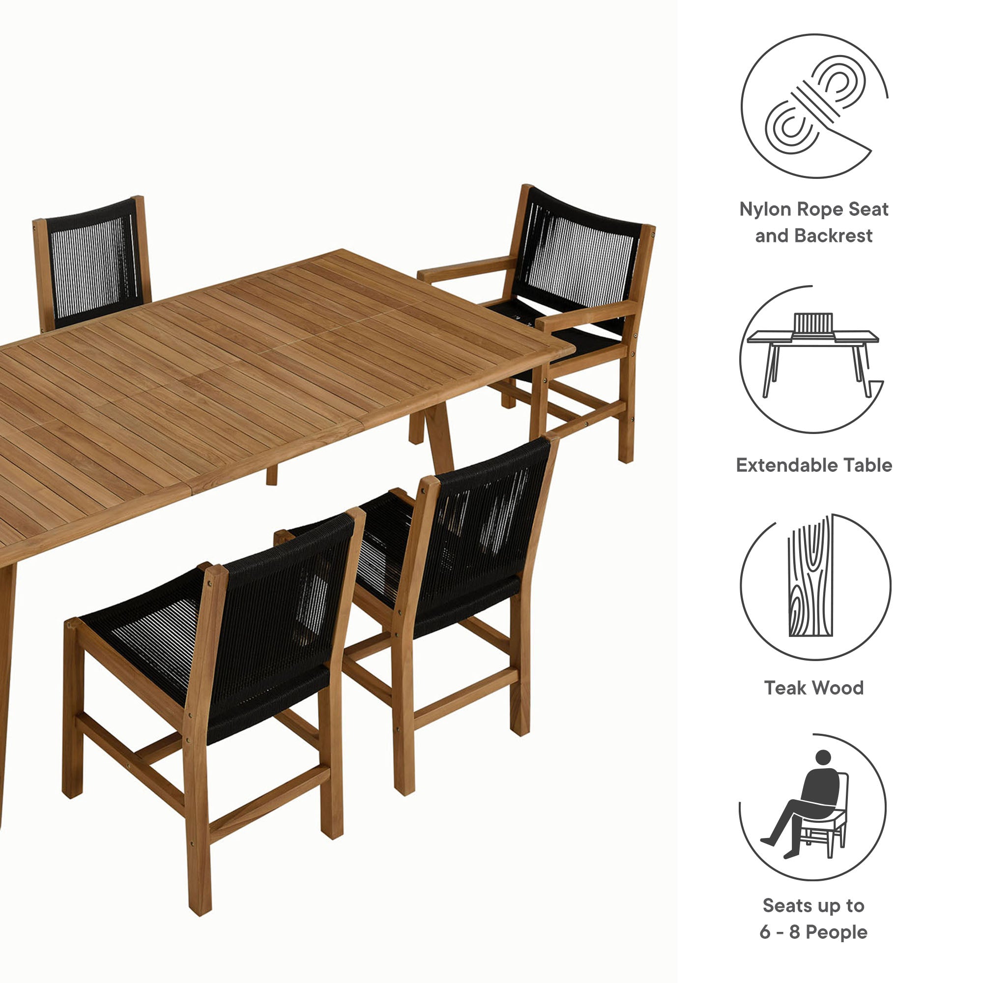 Vienna 7-Piece Outdoor Patio Teak and Rope Dining Set by Modway