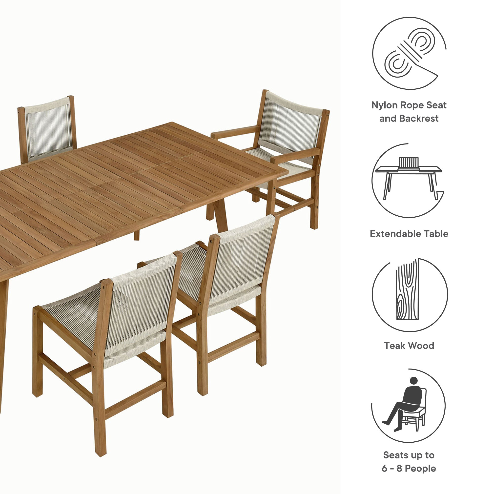 Vienna 7-Piece Outdoor Patio Teak and Rope Dining Set by Modway