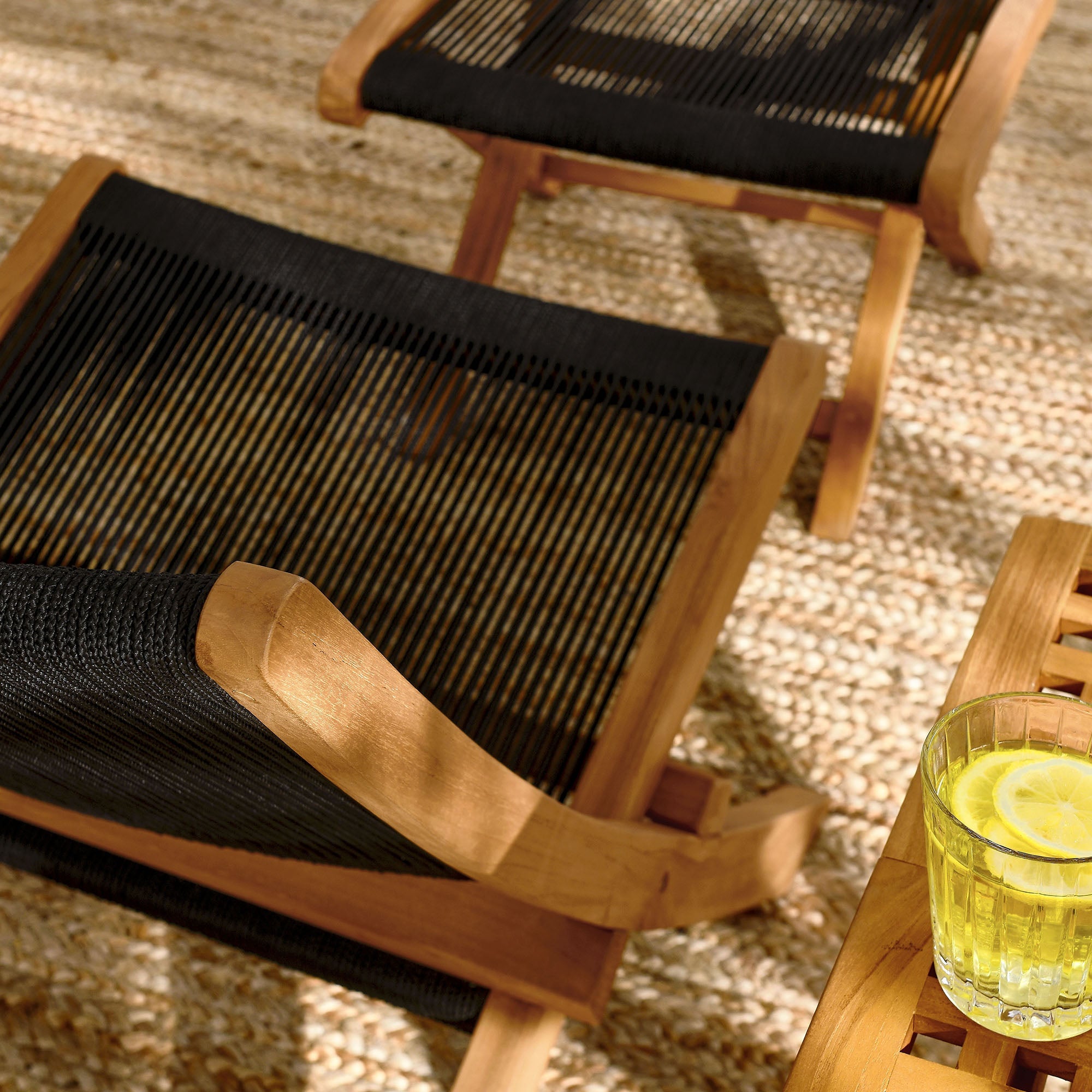 Vienna 2-Piece Outdoor Patio Teak and Rope Folding Accent Lounge Chair and Ottoman Set by Modway