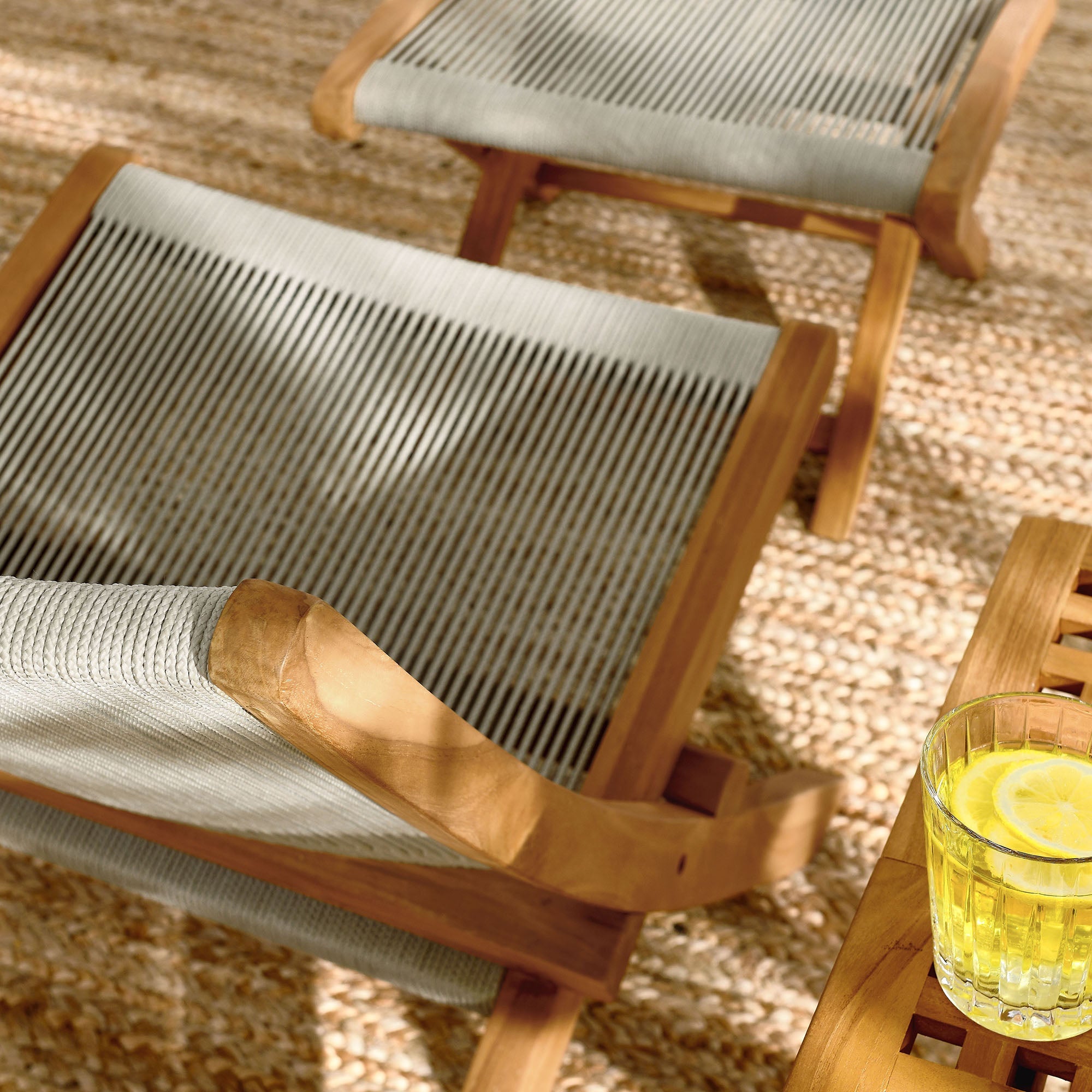 Vienna 2-Piece Outdoor Patio Teak and Rope Folding Accent Lounge Chair and Ottoman Set by Modway