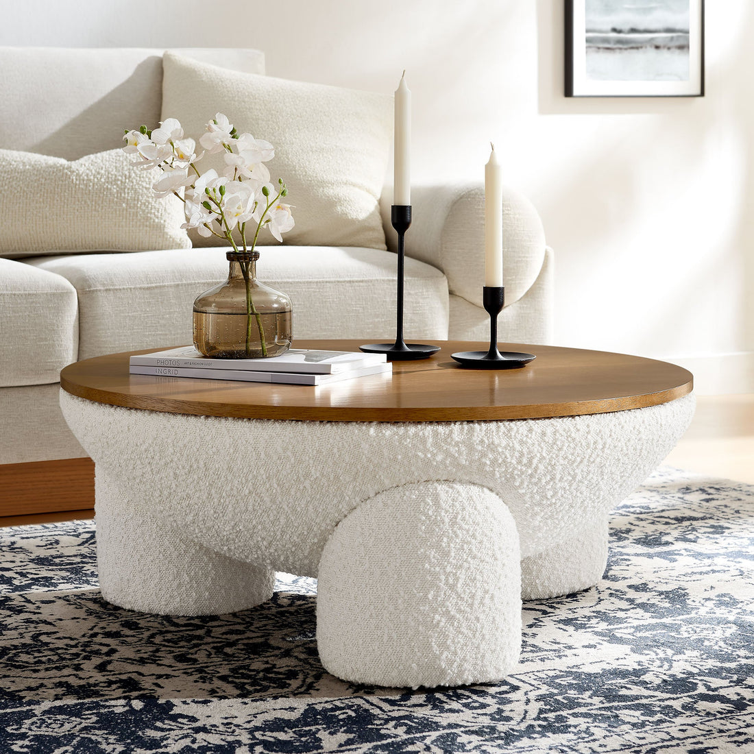 Tridome Round Boucle Upholstered Storage Coffee Table by Modway