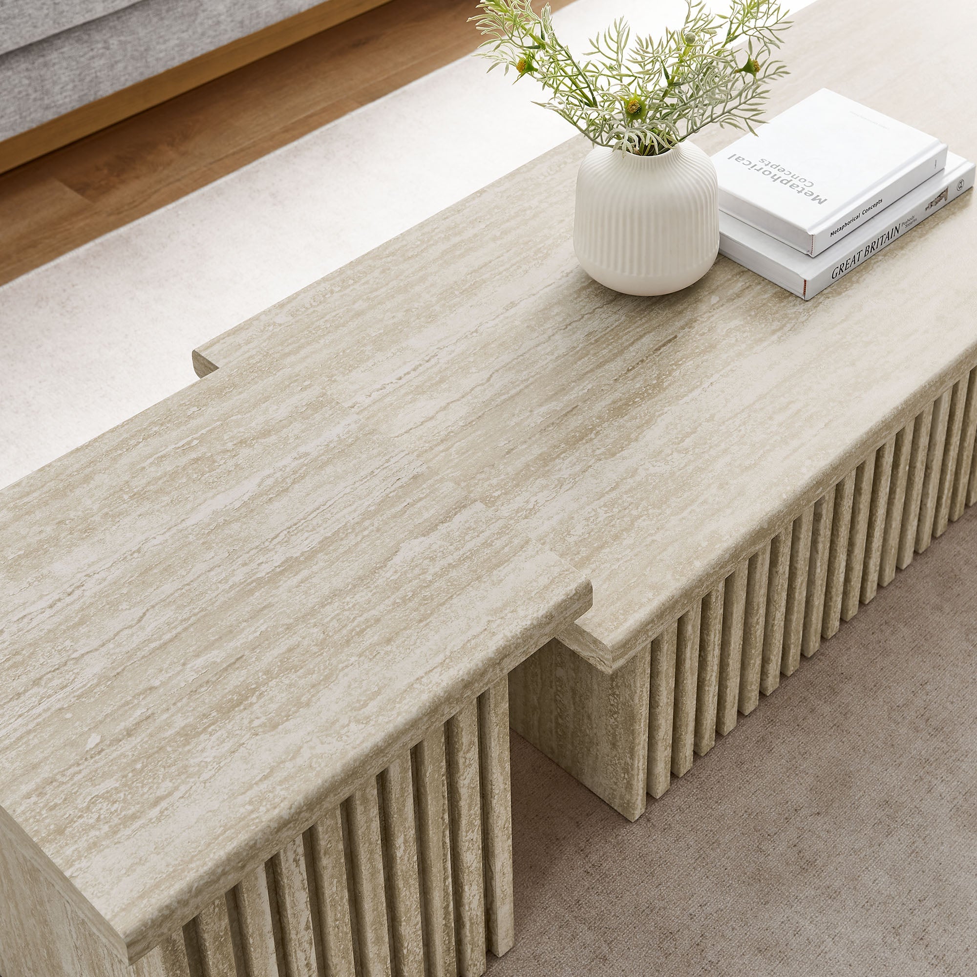 Render Nesting Faux Travertine Coffee Tables Set of 2 by Modway