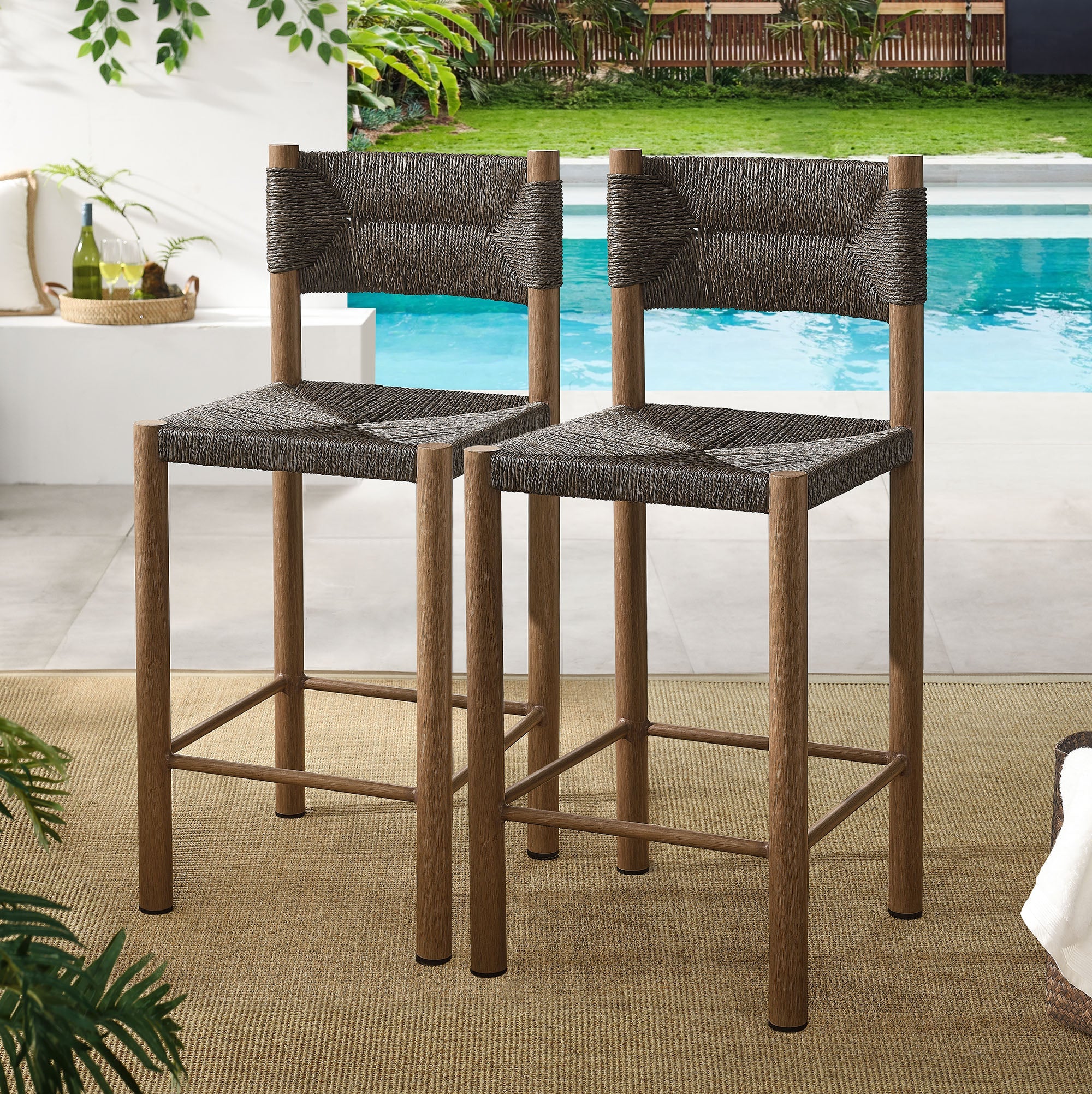 Parkland Outdoor Patio Rattan and Aluminum Counter Stools Set of 2 by Modway