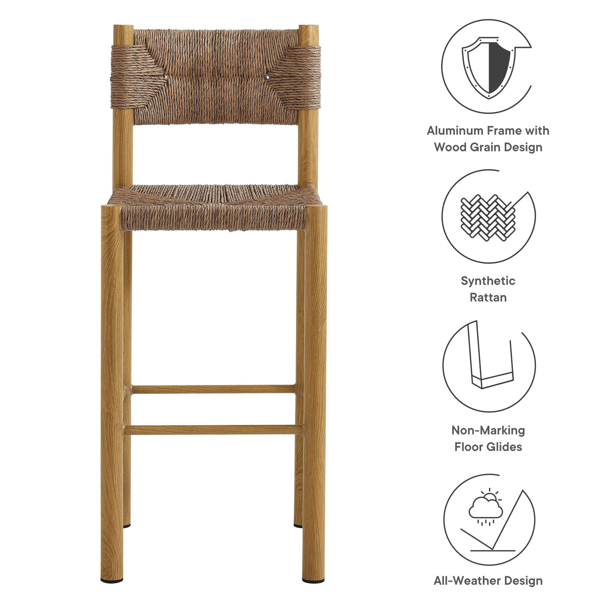 Parkland Outdoor Patio Rattan and Aluminum Bar Stools Set of 2 by Modway