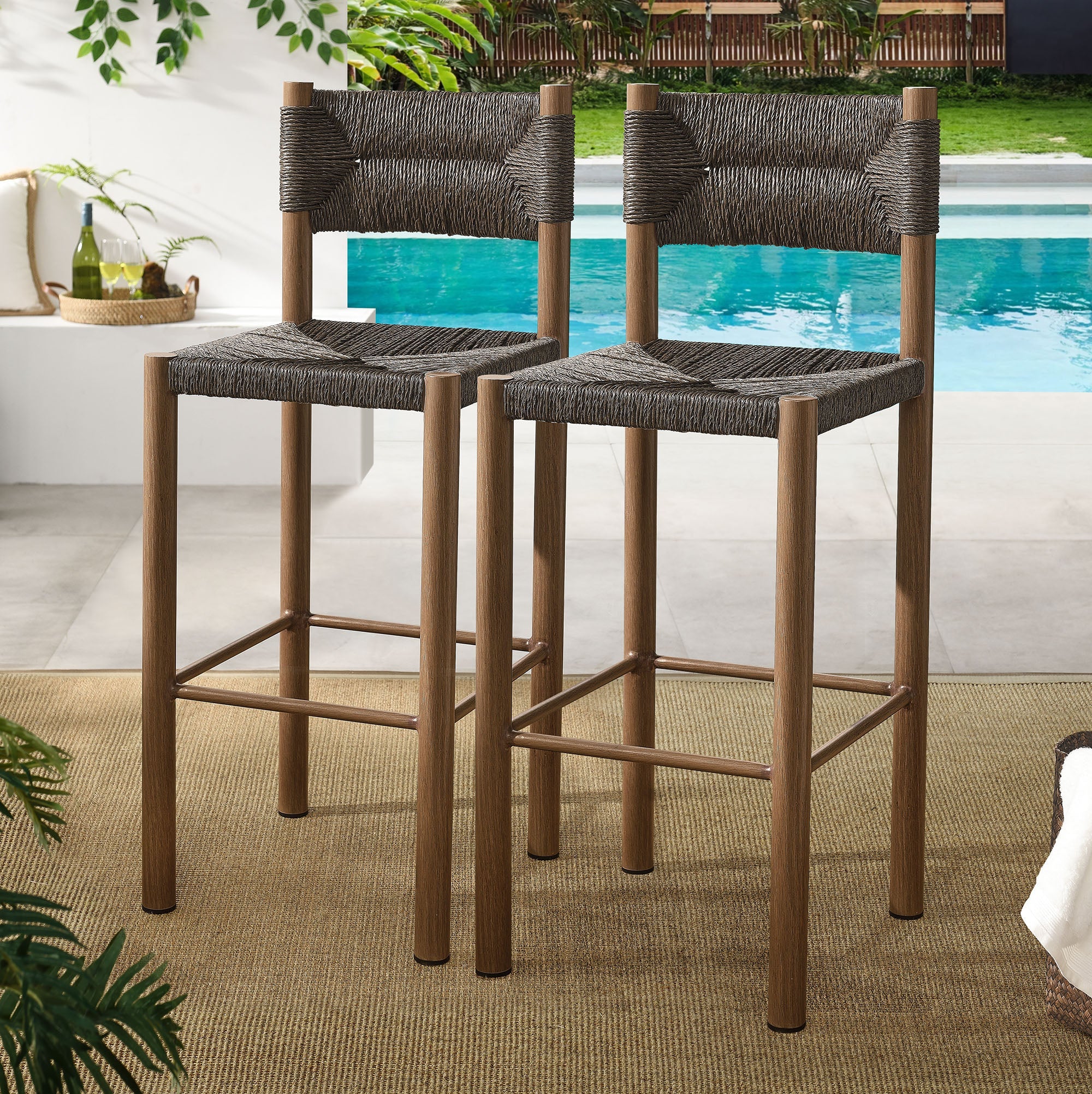 Parkland Outdoor Patio Rattan and Aluminum Bar Stools Set of 2 by Modway